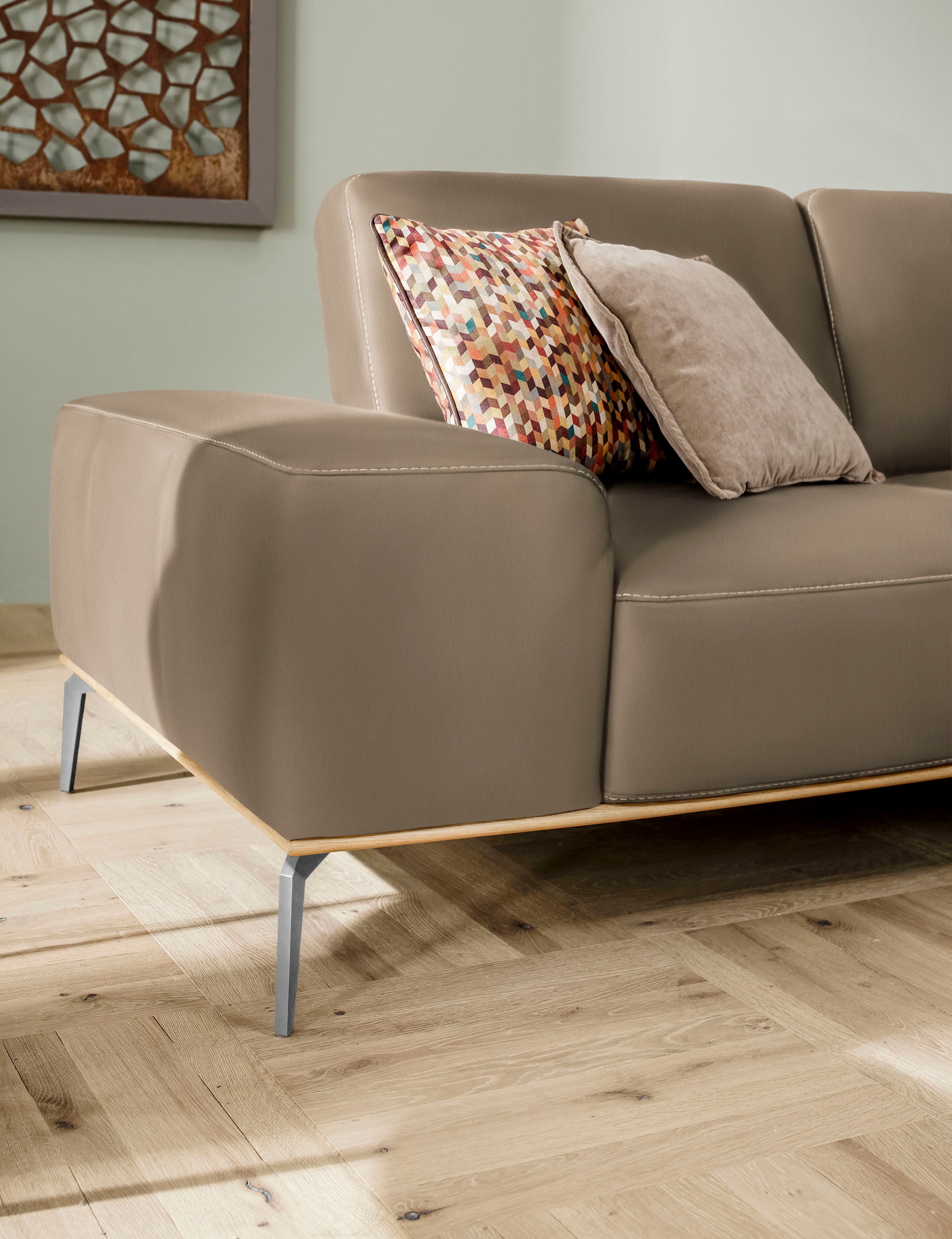 W.SCHILLIG Ecksofa »run, Designsofa, bequem, L-Form«, mit elegantem Holzsockel, Füße in Chrom glänzend, Breite 299 cm