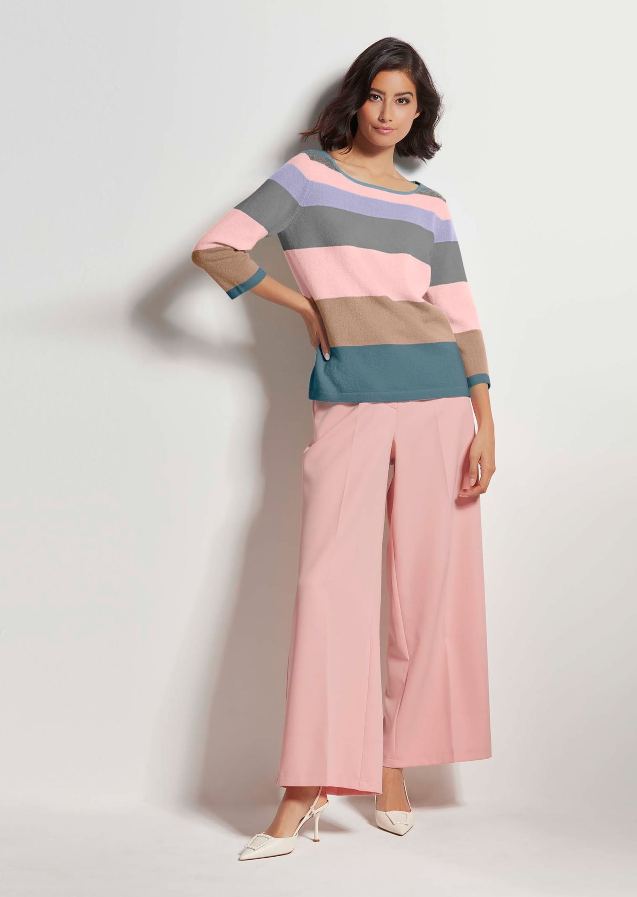 MADELEINE Longpullover »Pullover Kurzer Kaschmir-Pullover mit Streifen«