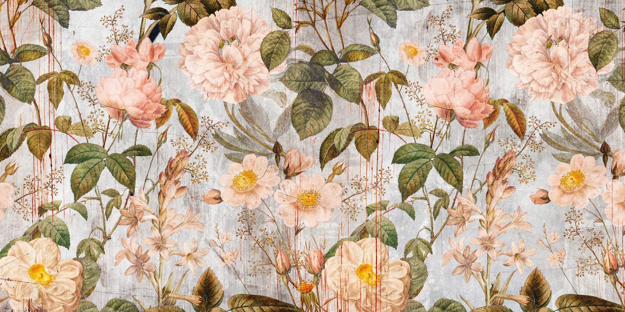 Vliestapete LIVING WALLS "Florale Vintage-Tapete Rosen Beige Rosa Romantisch", bunt (grau), B:2,5m H:0,02m L:5m, Vlies, Tapeten - B/L: 2,5m x 5m, Roll