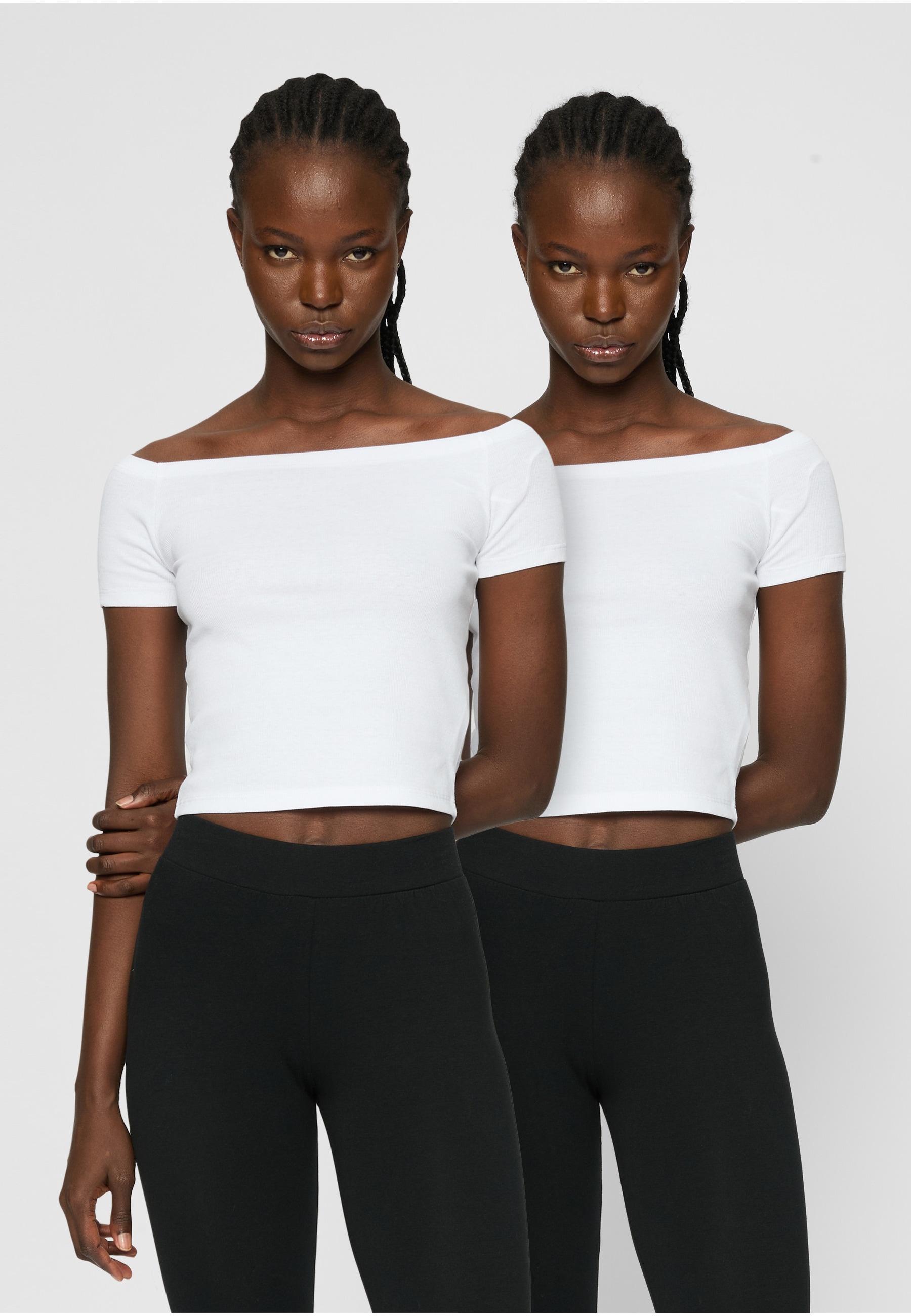 URBAN CLASSICS T-Shirt »Urban Classics Ladies Organic Off Shoulder Rib Tee 2-Pack« 1 Stk.