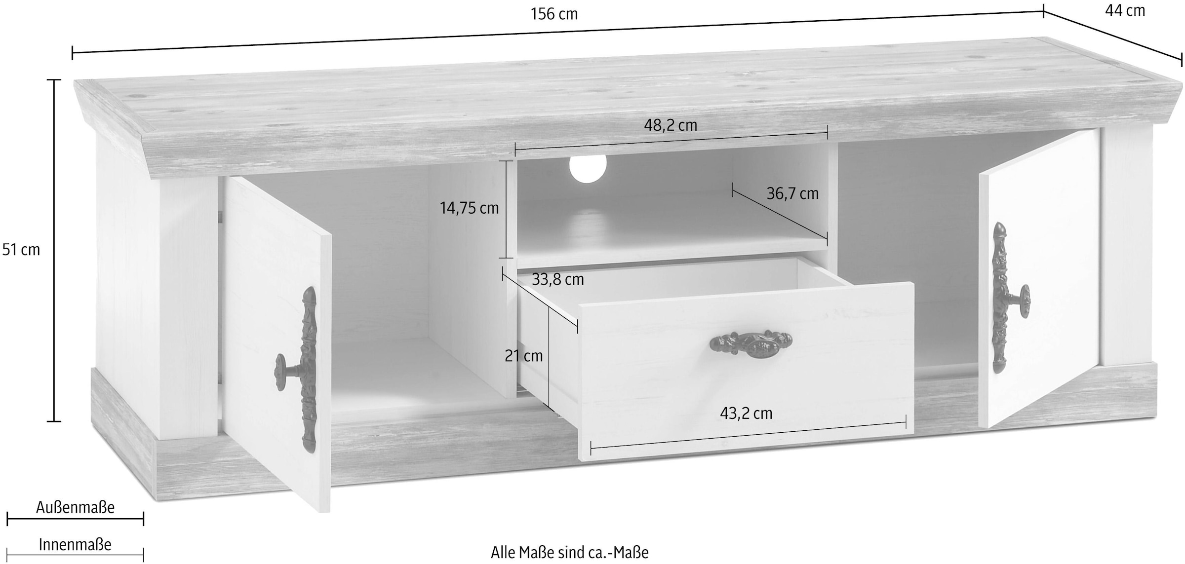 Home affaire TV-Board »Florenz«, im romantischen Landhaus-Look, Fernsehtisch Breite 156 cm