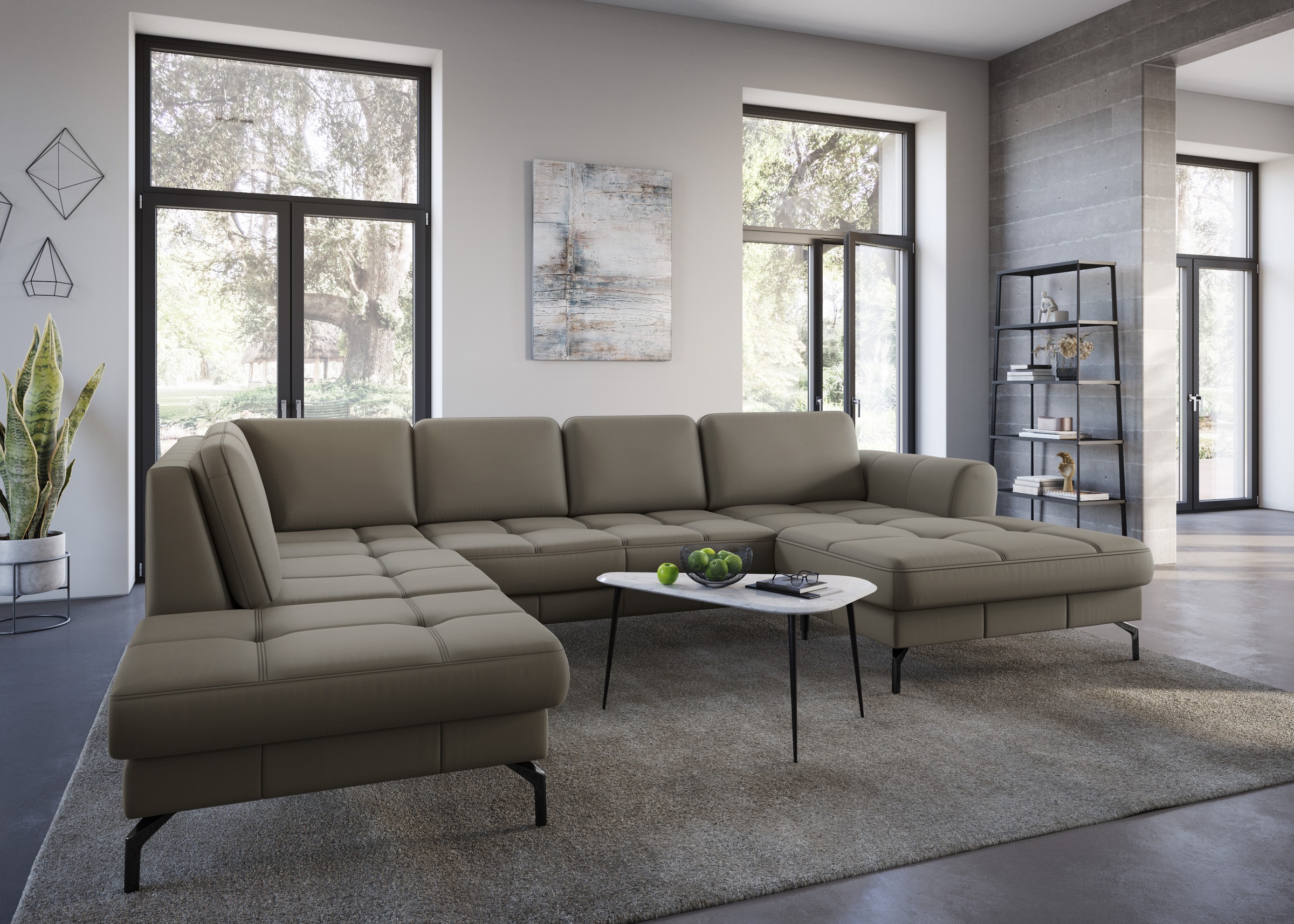 sit&more Wohnlandschaft »Bendigo U-Form«, inklusive Sitztiefenverstellung, Bodenfreiheit 15 cm, in 2 Fußfarben