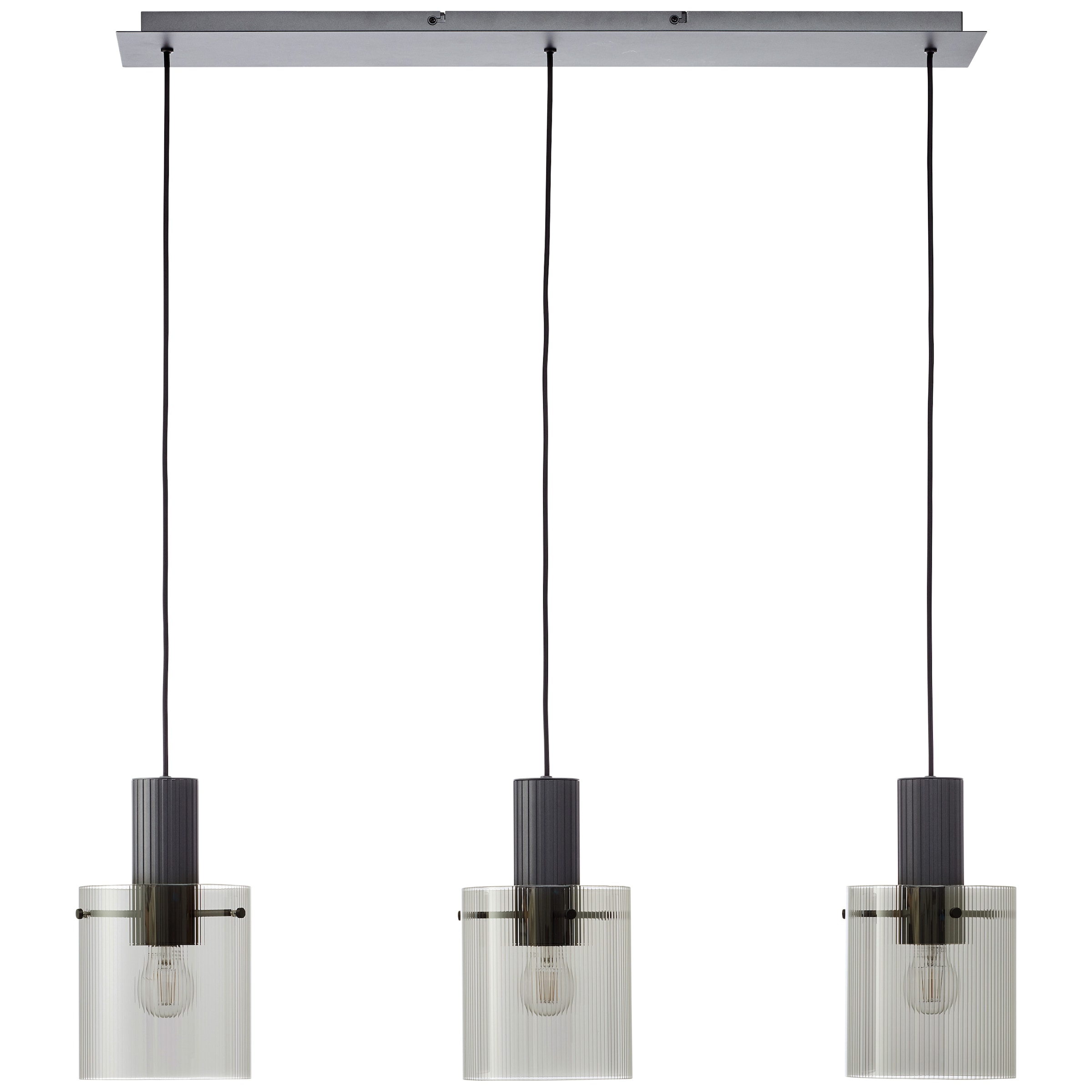 Brilliant Pendelleuchte »Riffelini«, 3 flammig, Leuchtmittel E27 | ohne Leuchtmittel, 150 x 98 x 18 cm, 3x E27, kürzbar, geriffeltes Rauchglas, anthrazit