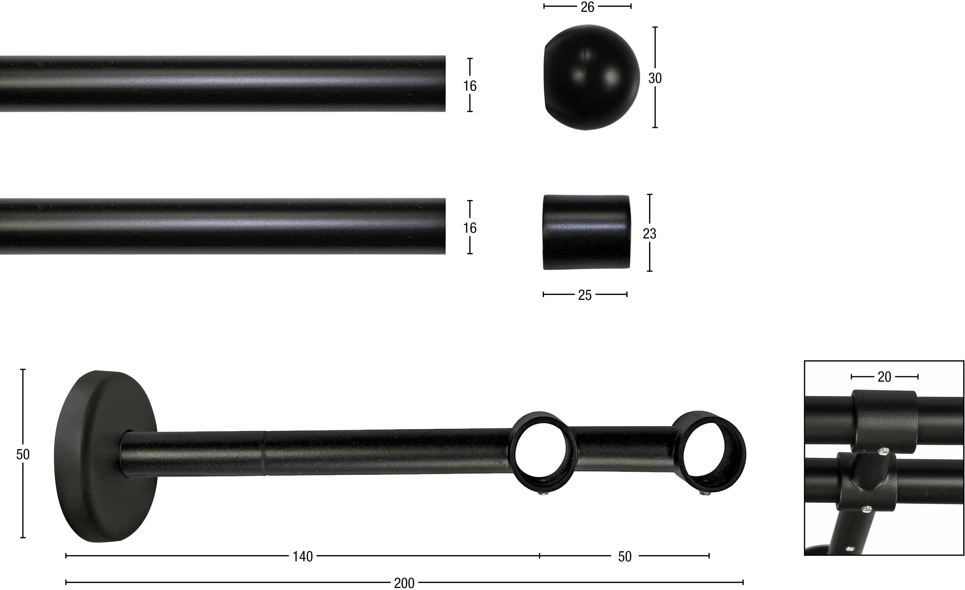 Thumbnail - GARESA Gardinenstange "BOLTI" Ø 16 mm 2 läufig-läufig Wunschmaßlänge Vorhanggarnitur, verlängerbar, Wandmontage, ohne Ri...