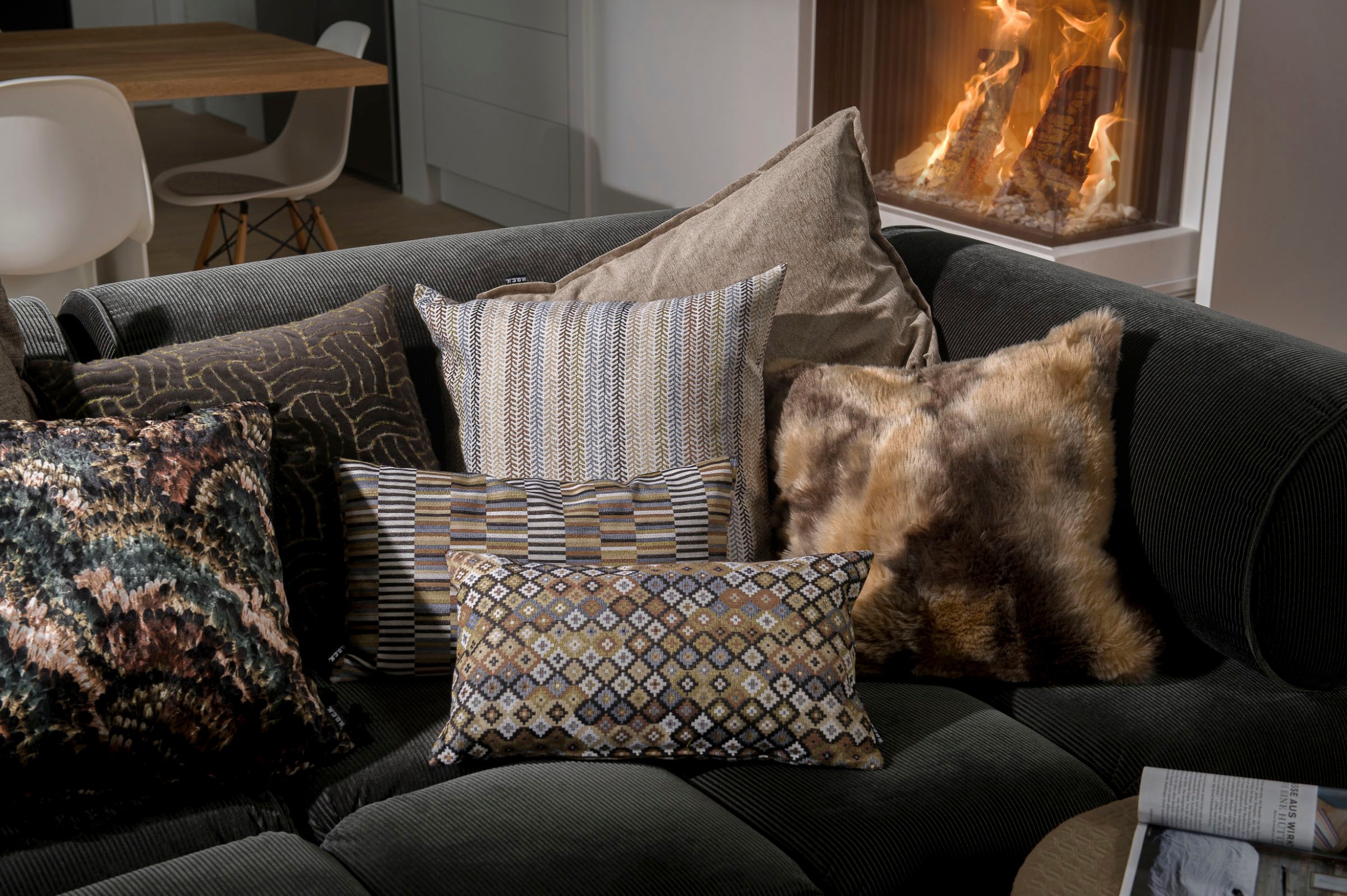 Thumbnail - H.O.C.K. Dekokissen "Ida" mit filigranem Muster, Kissenhülle mit Füllung, 1 Stück