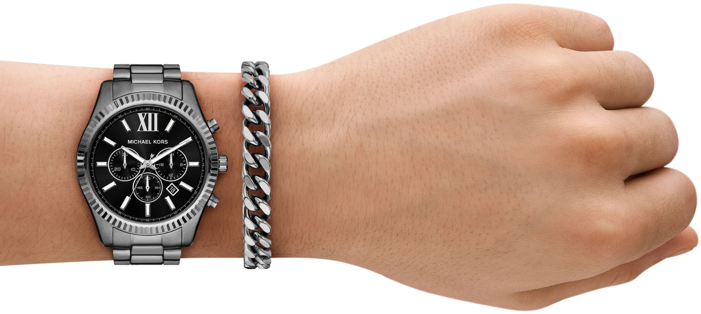 MICHAEL KORS Chronograph »LEXINGTON«, (Set, 2 tlg., mit Armband), Quarzuhr, Armbanduhr, Herrenuhr, Edelstahlarmband, analog, Tag