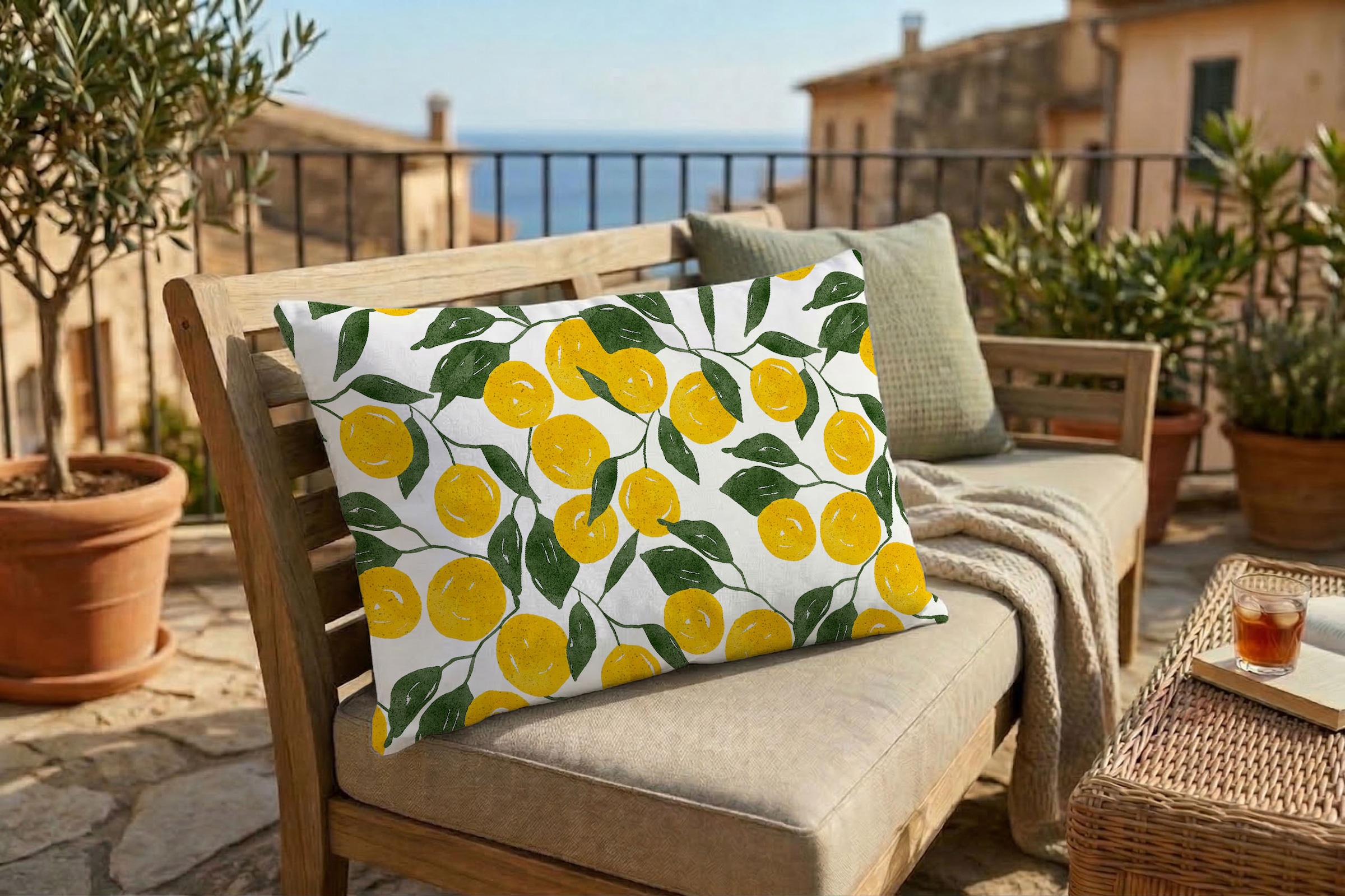 queence Dekokissen »Zitronen mit Blätter« Premium Outdoor Kissenbezug; Format: 60x40 cm