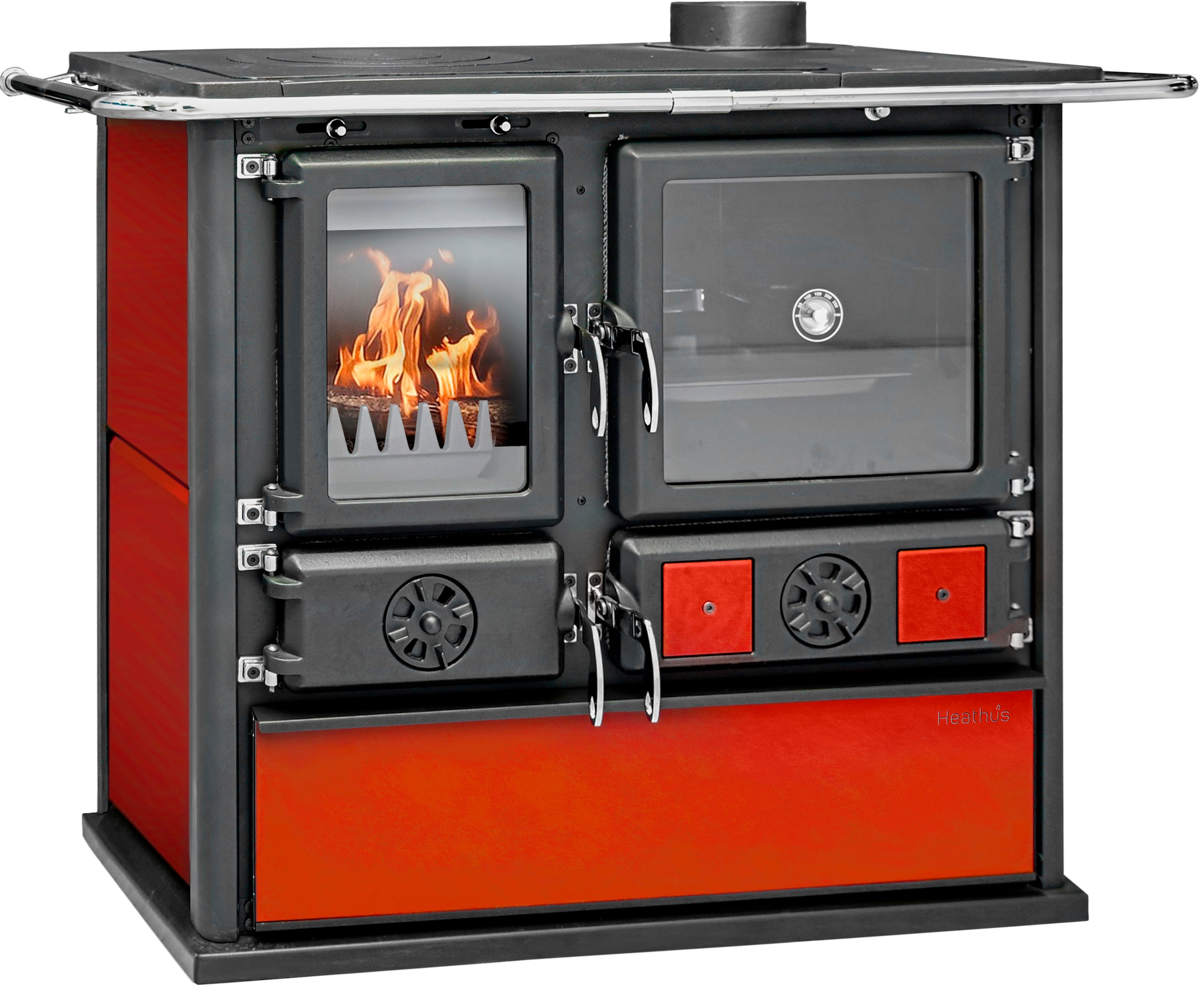 Festbrennstoffherd "Heathus Küchenofen »Cook Premium« Bordeaux", schwarz, Kaminöfen, Ofenherd zum Heizen, Kochen & Backen