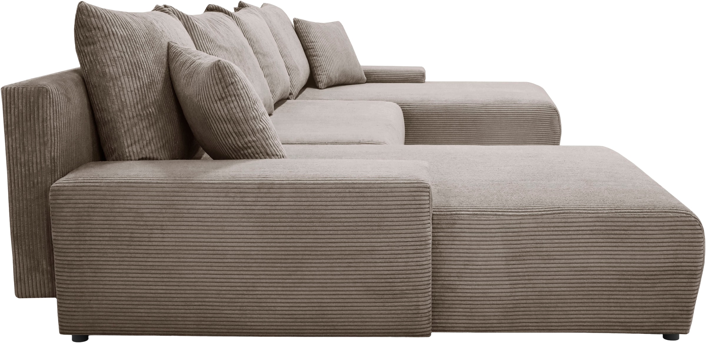 WERK2 Wohnlandschaft »Amalfi mit Bett & Bettkasten, Cord, bequem, organisches Design« Cord, U-Form, XXL, Schlaffunktion, Bettkasten
