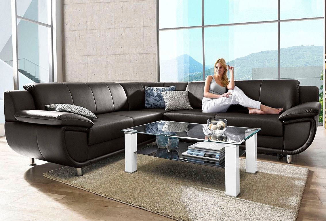 TRENDMANUFAKTUR Ecksofa »Rondo wahlweise mit Schlaffunktion, 267x247 cm (BxT), breite Armlehnen«, L-Form, wahlweise mit Federkern bestellbar, Füße chromfarben