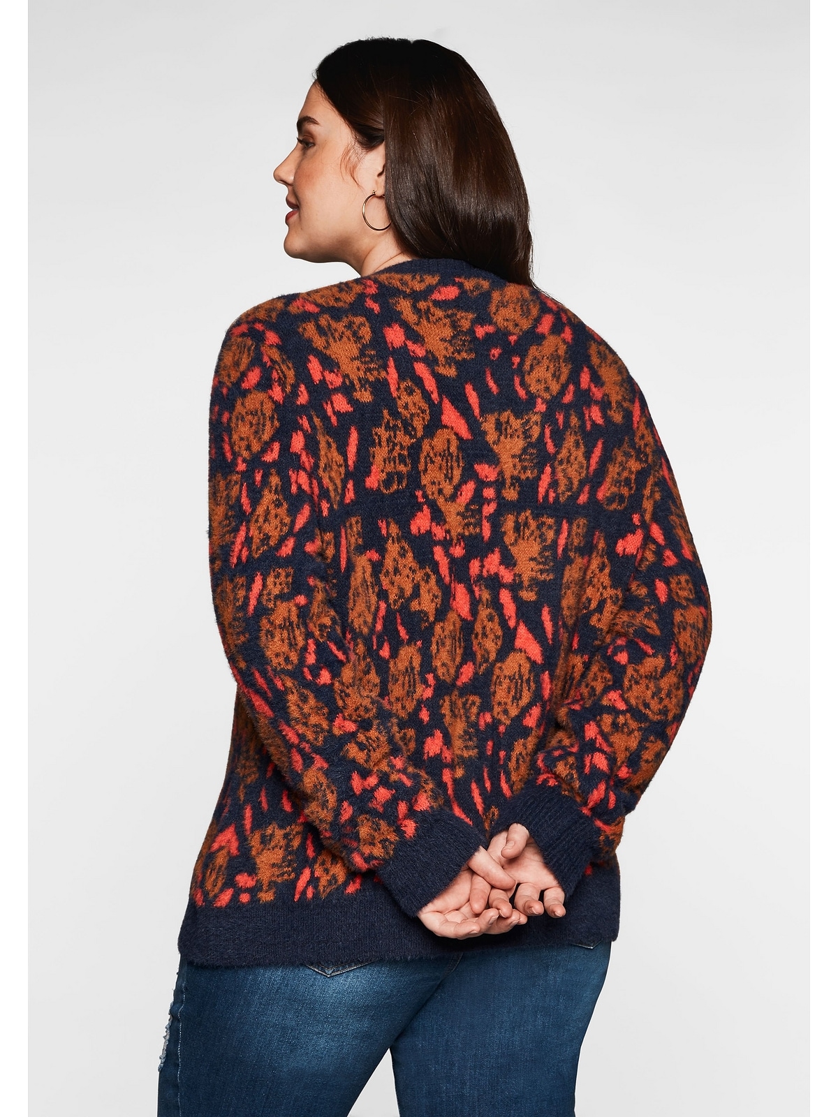 Black Friday Jacquardmuster Sheego Strickjacke »Große Größen«, | mit BAUR und Rundhals