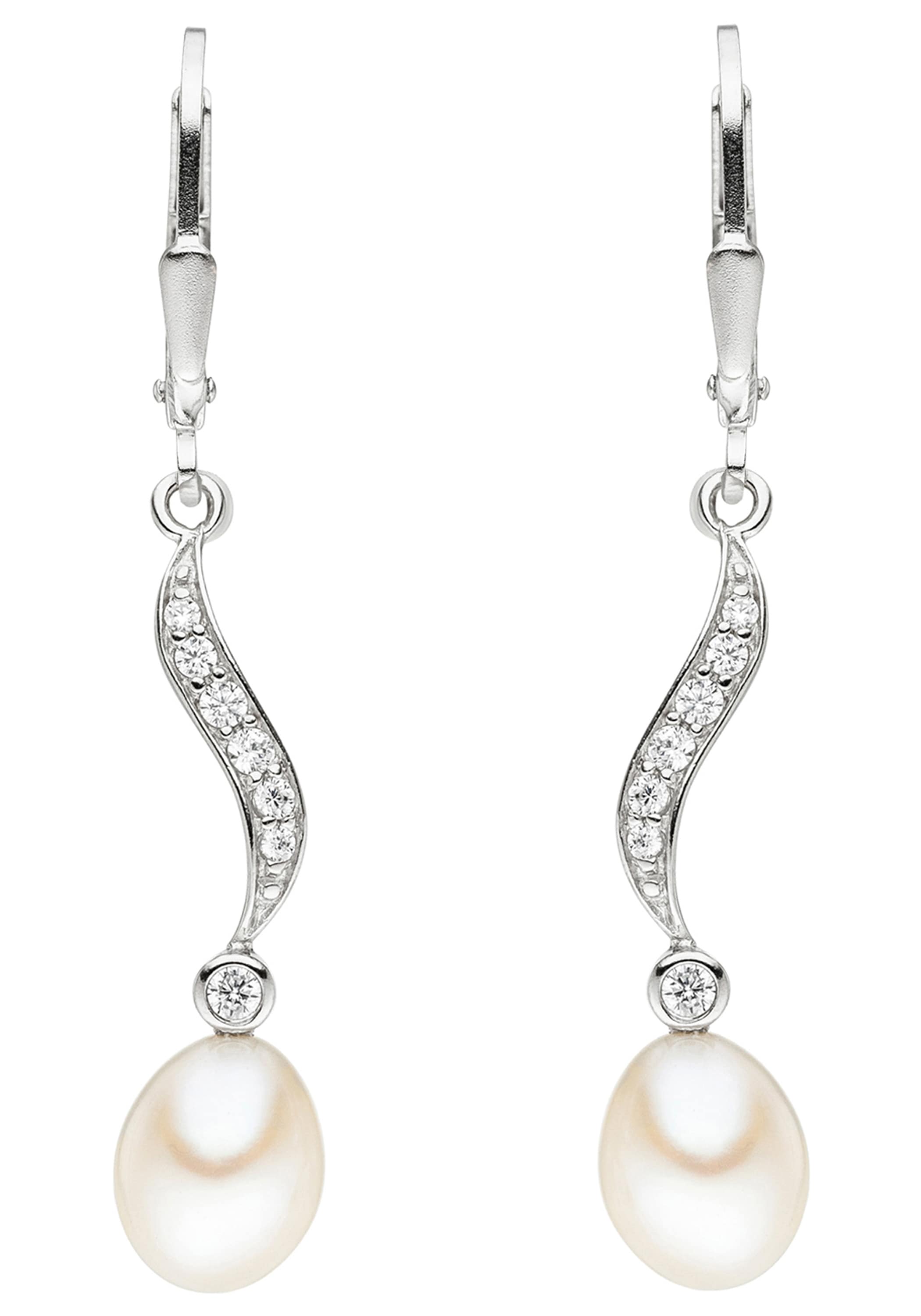 JOBO Perlenohrringe 925 Silber mit Süßwasser-Zuchtperlen und 14 Zirkonia