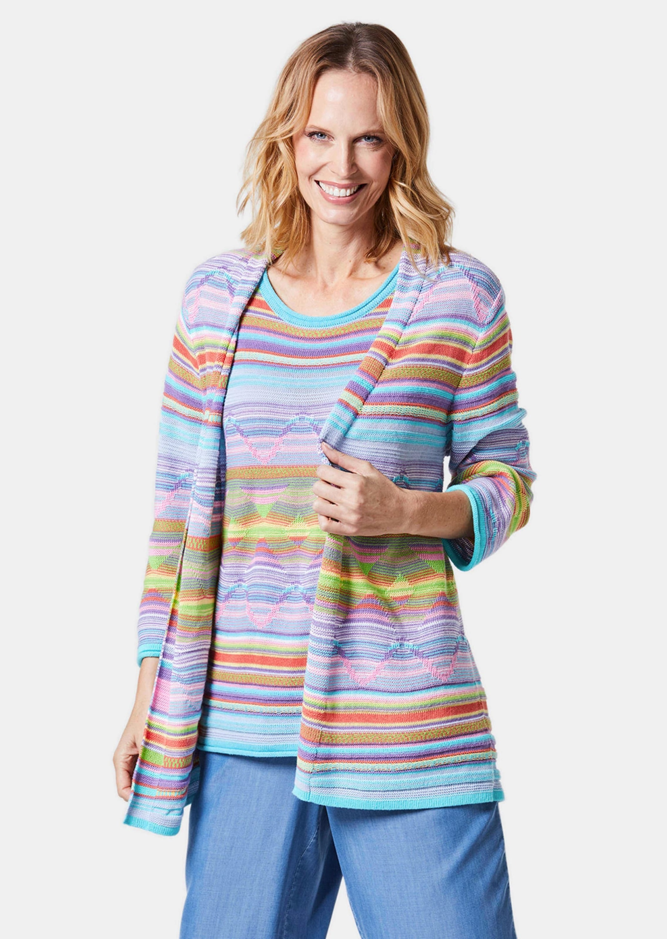 GOLDNER Strickjacke "Kurzgröße Abstrakt gemusterte Jaquardstrickjacke in of günstig online kaufen