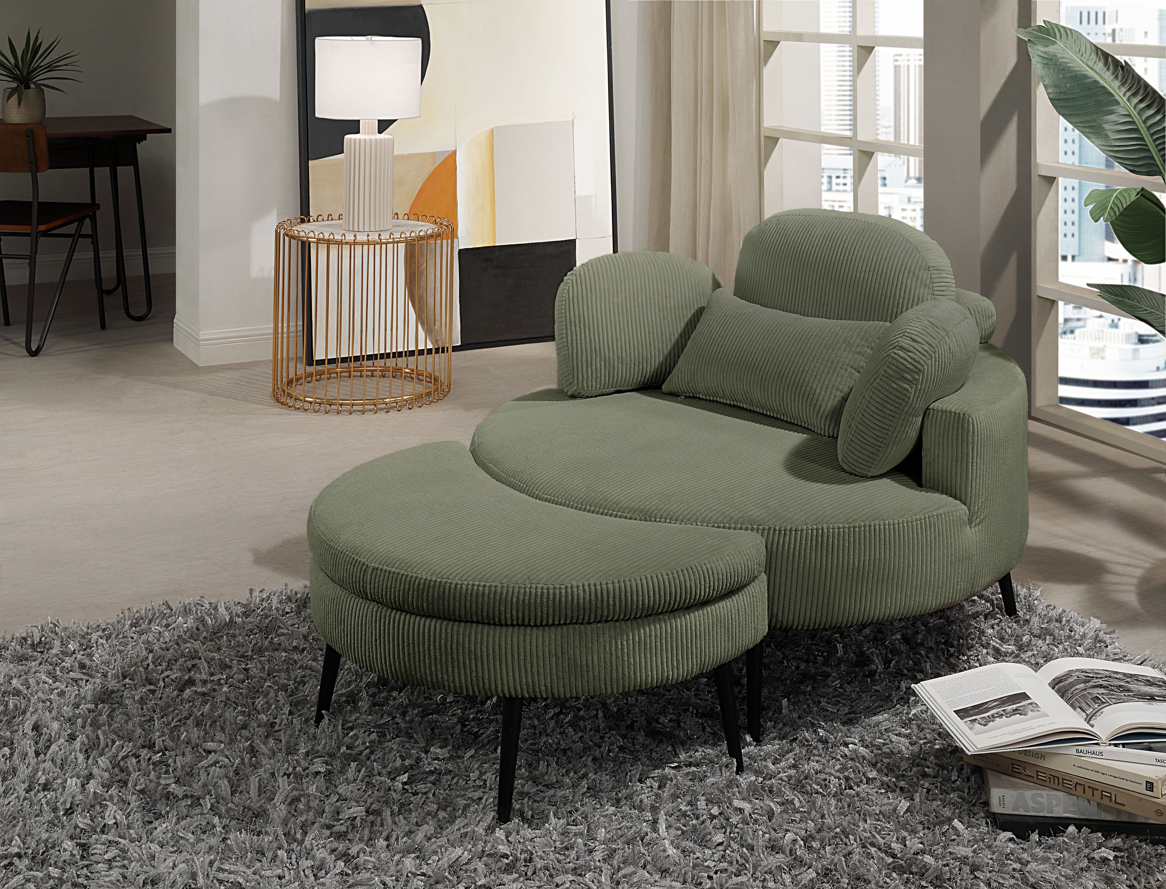 OTTO home Loveseat "Riko Sessel, B: 110 cm, Sitzhöhe: 44 cm" XXL- Sessel, mit Stauraumhocker, Rückenstütze & 4 Zierkissen