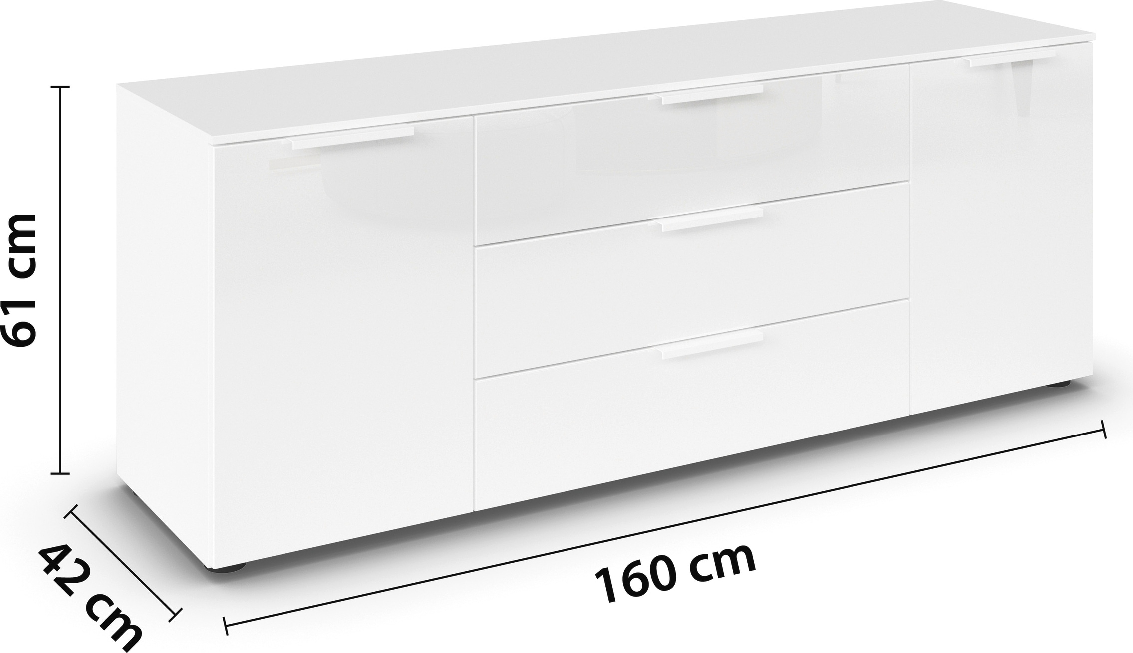 rauch Schubkastenkommode »Kommode Türkommode Sideboard Kombikommode FLIPP mit Glasfront«, (Breite 160 cm mit 2 Einlegeböden), 2-türig mit 3 Schubladen und Soft-Close-Funktion sowie Glasfront