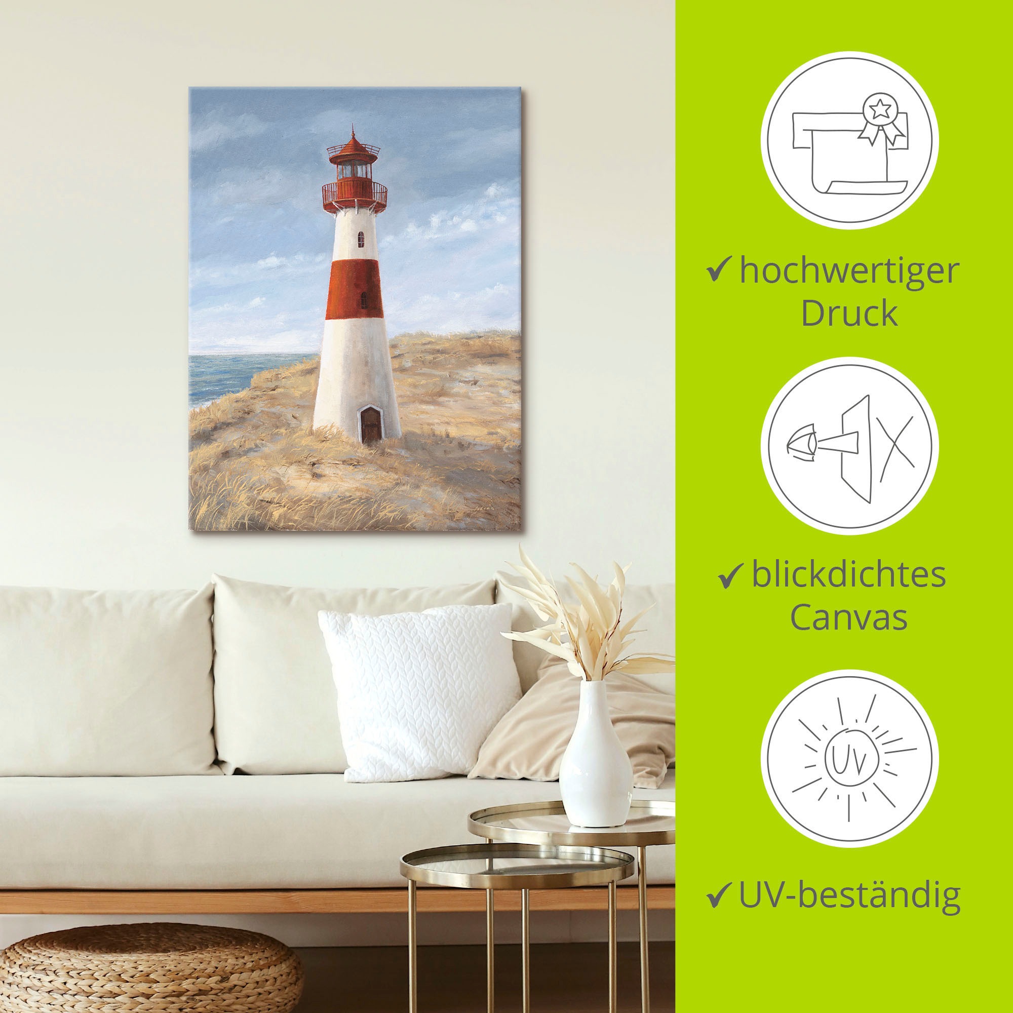 Artland Wandbild »Leuchtturm I«, Gebäude, (1 St.), als Alubild, Outdoorbild, Leinwandbild, Wandaufkleber, versch. Größen