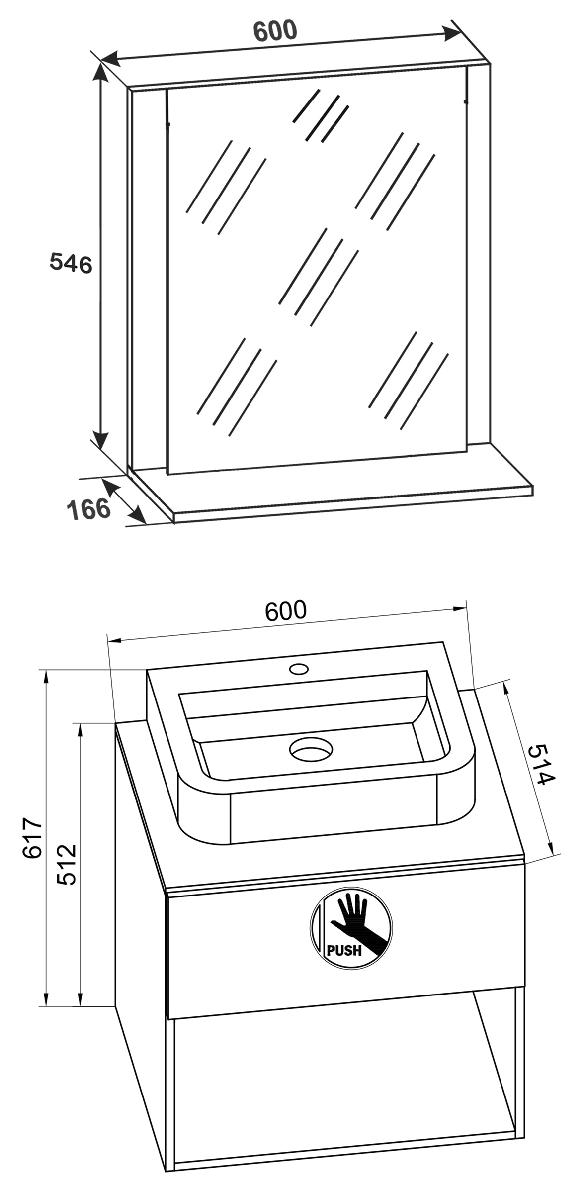 VCM Waschtisch »3-tlg. Waschplatz Waschtisch Lendas ll Spiegel« 3 Stk. tlg.