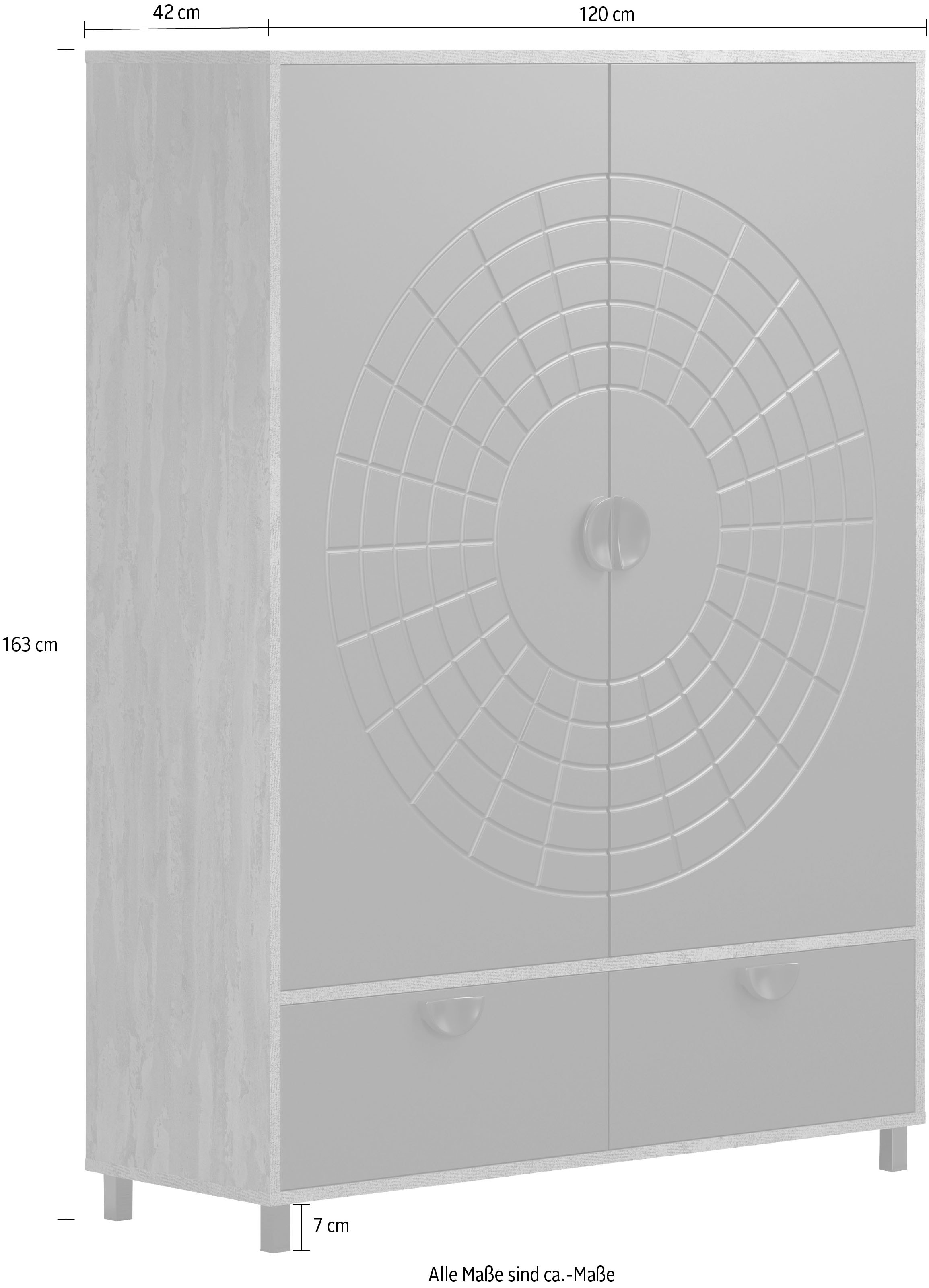 INOSIGN Highboard »Fusion«, (1 St.), Stauraumschrank mit besonderem Kreismuster - (B/T/H) 120/42/163 cm