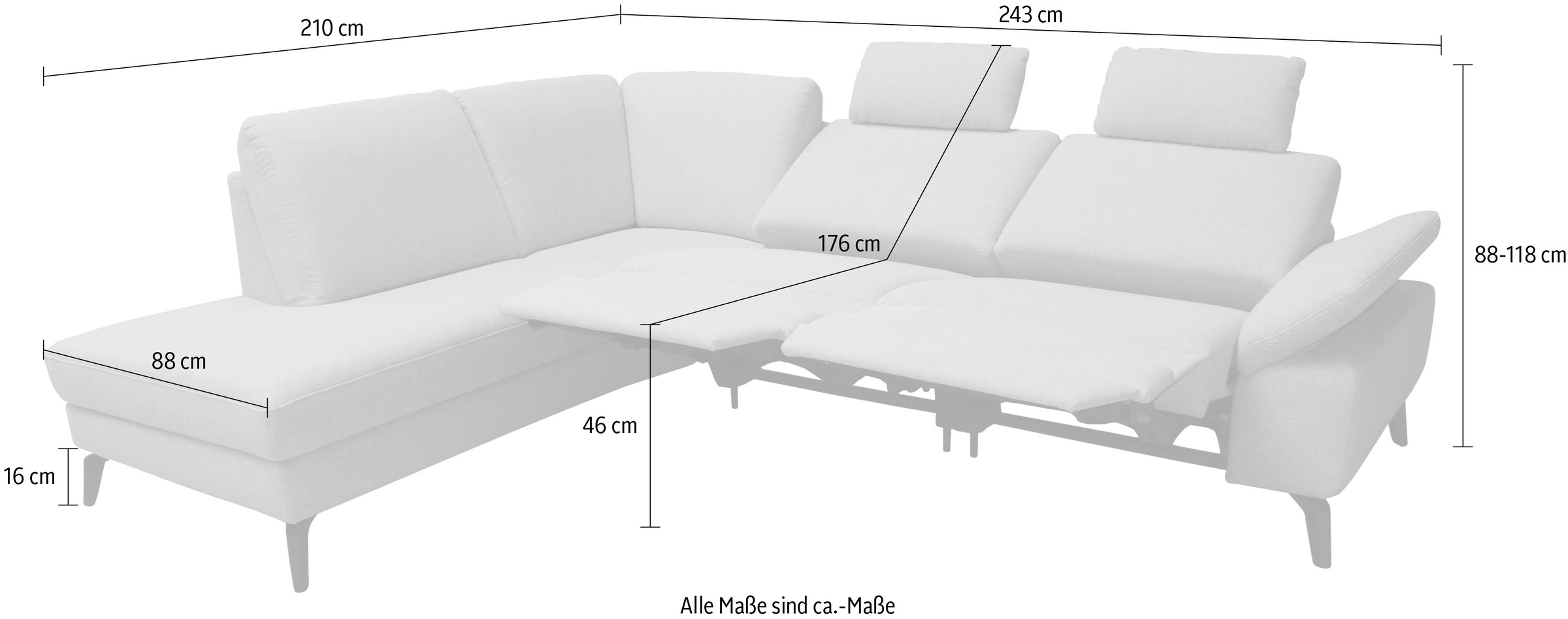 alina Ecksofa, inkl. Kopfstützen, wahlweise mit Relaxfunktion, Breite: 243 cm
