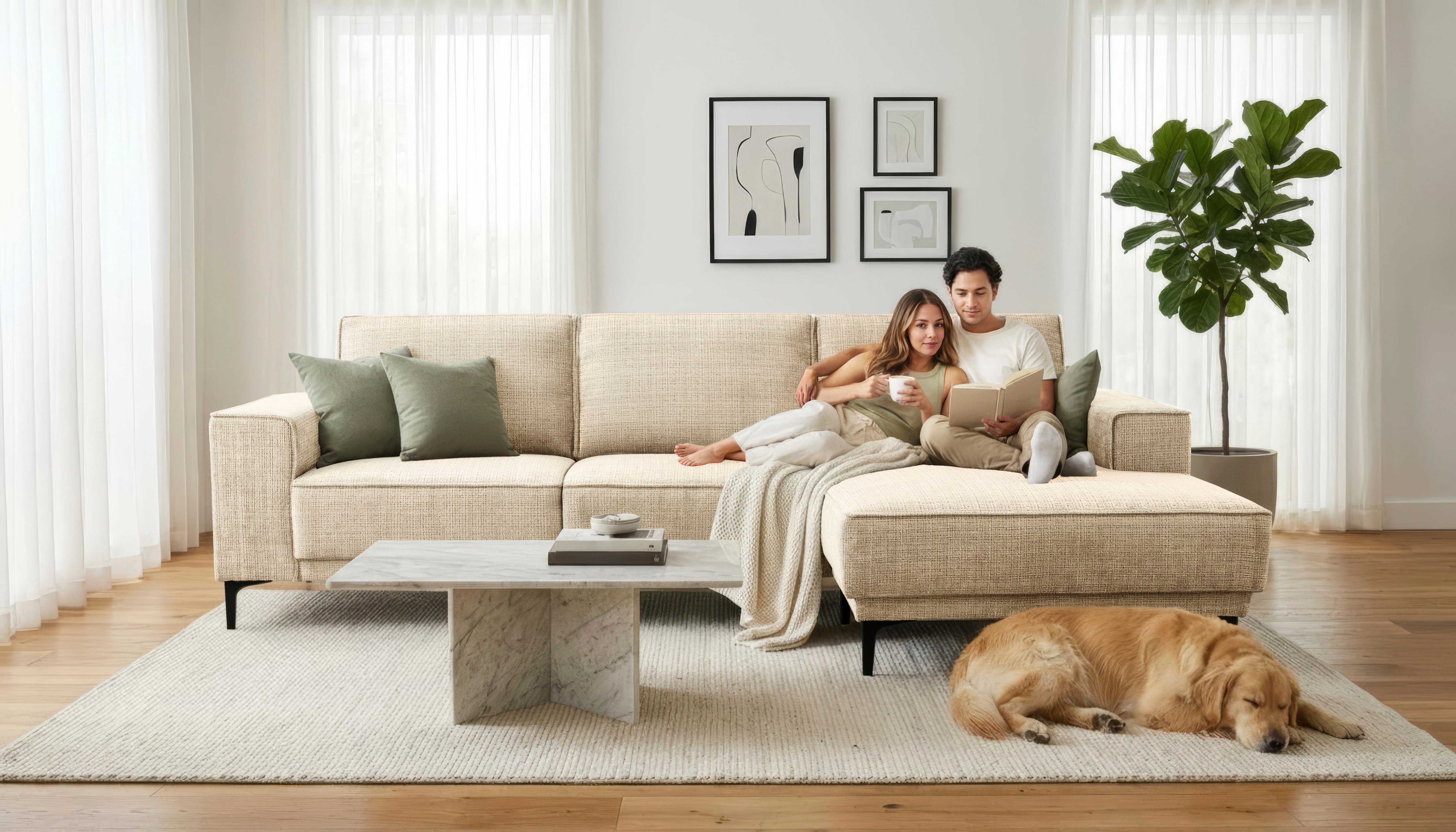 OTTO home Ecksofa "OLAND Chenille L-Form, B: 280 cm, Skandi-Design" L-Form, 280 cm, Wellenunterfederung, Skandi-Design, Metallfüße