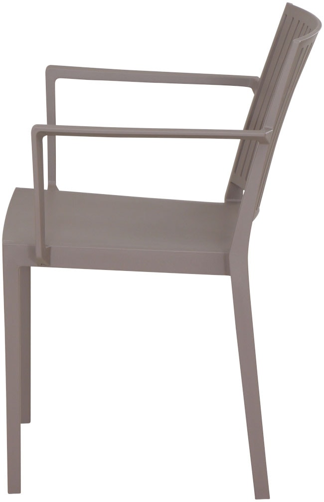 Siena Garden Gartensessel »Lane Sessel  taupe 4er Set mit Tisch« Set, 4 Stk. tlg. 4 x Stapelsessel + Tisch Sola Ø 80 cm