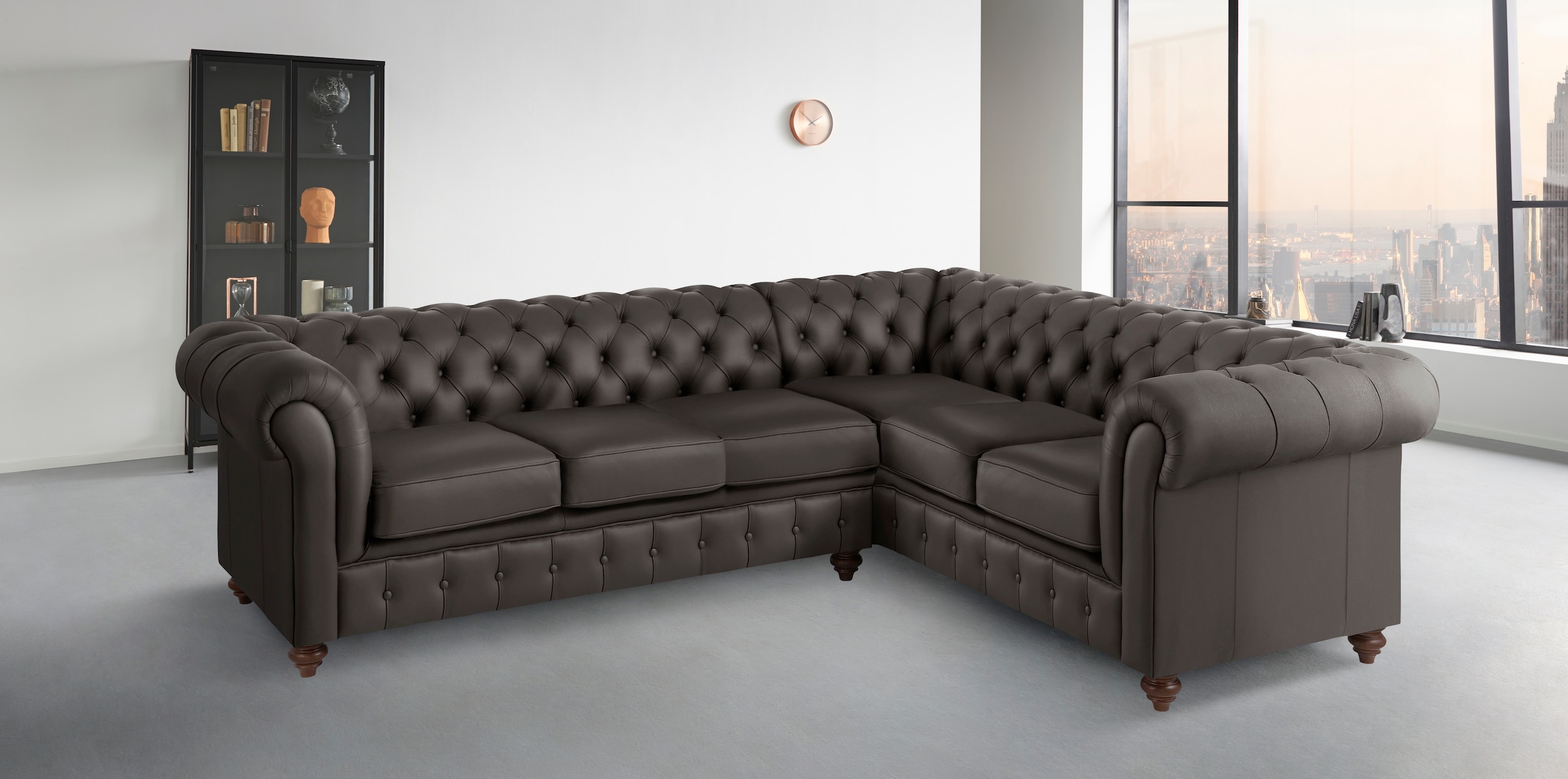 Home affaire Chesterfield-Sofa "Chesterfield Ecksofa, auch in Leder L-Form", hochwertige Knopfheftung, langer Schenkel l