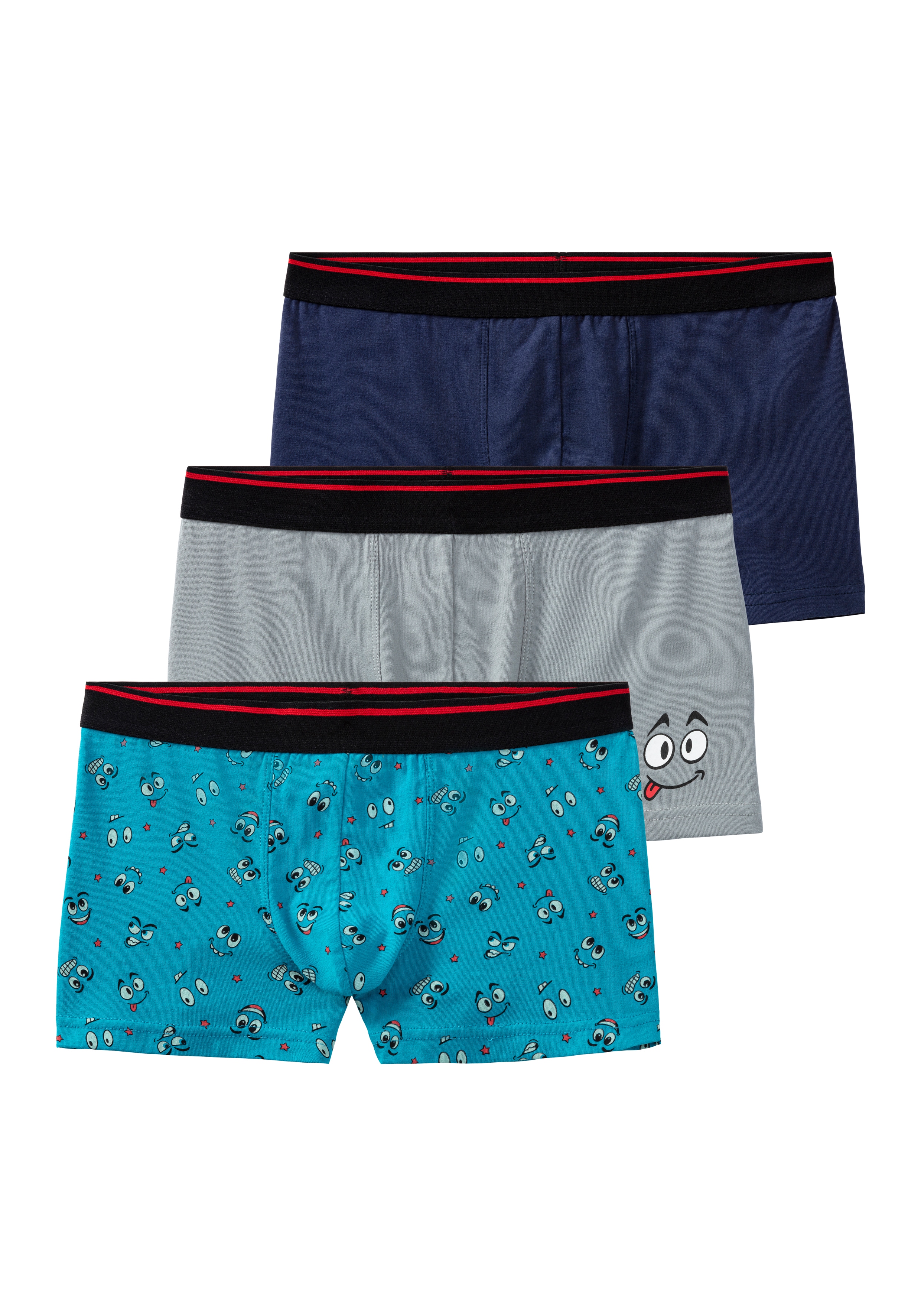 AUTHENTIC LE JOGGER Boxer "Boxershorts für Jungen" Packung, 3 Stk. unifarben und bedruckt, mit Smileyprint, Baumwollmischung