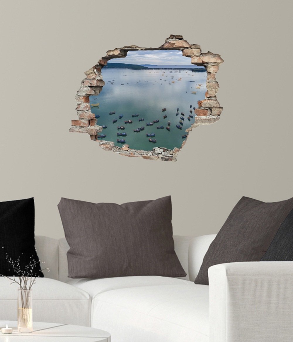 queence Wandtattoo »Boote«, (1 St.), Wandsticker, Wandbild, selbstklebend, 3D, Wanddurchbruch