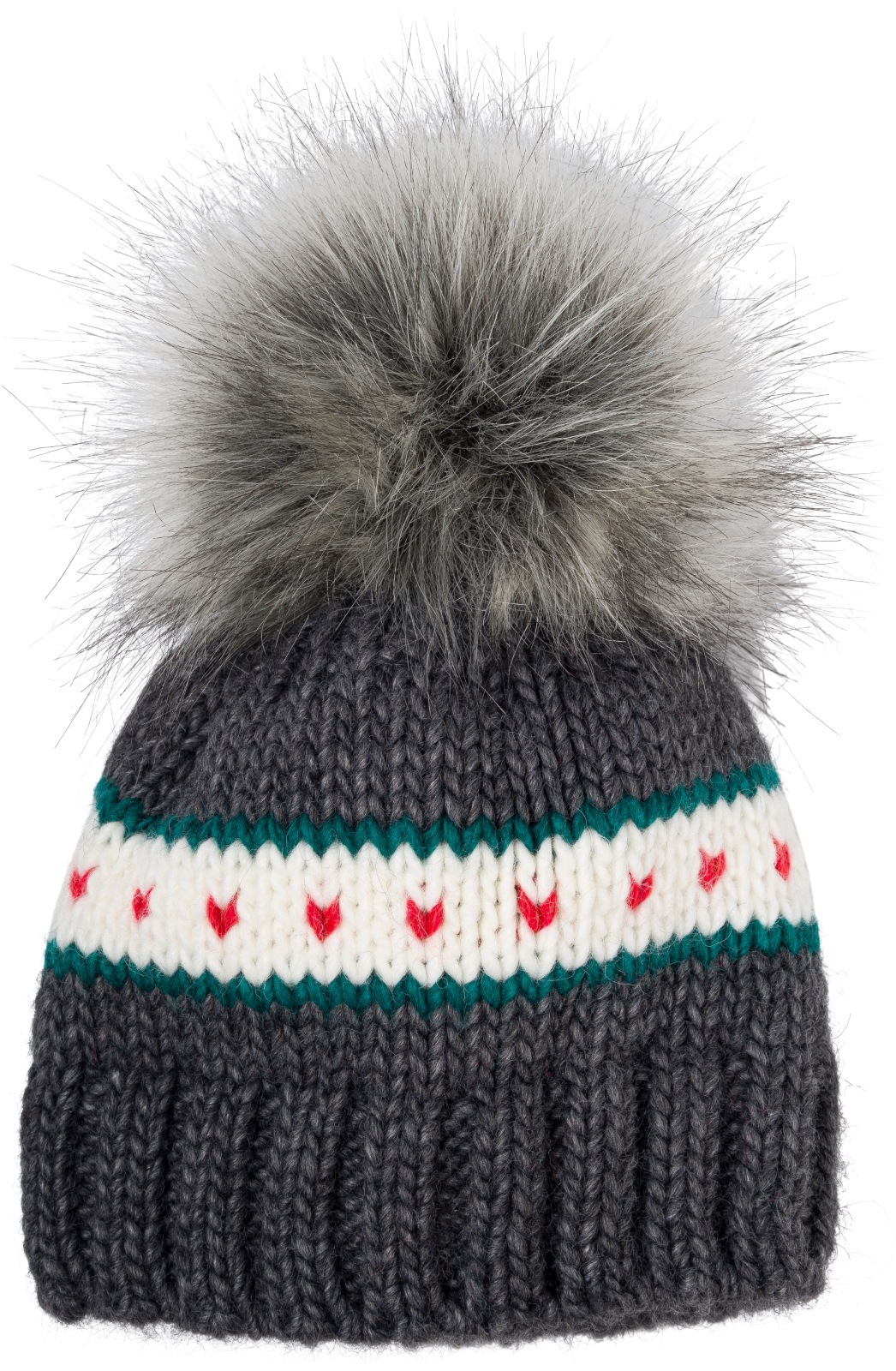styleBREAKER Strickmütze "Kinder Strick Bommelmütze Herzmuster" 1 Stk.