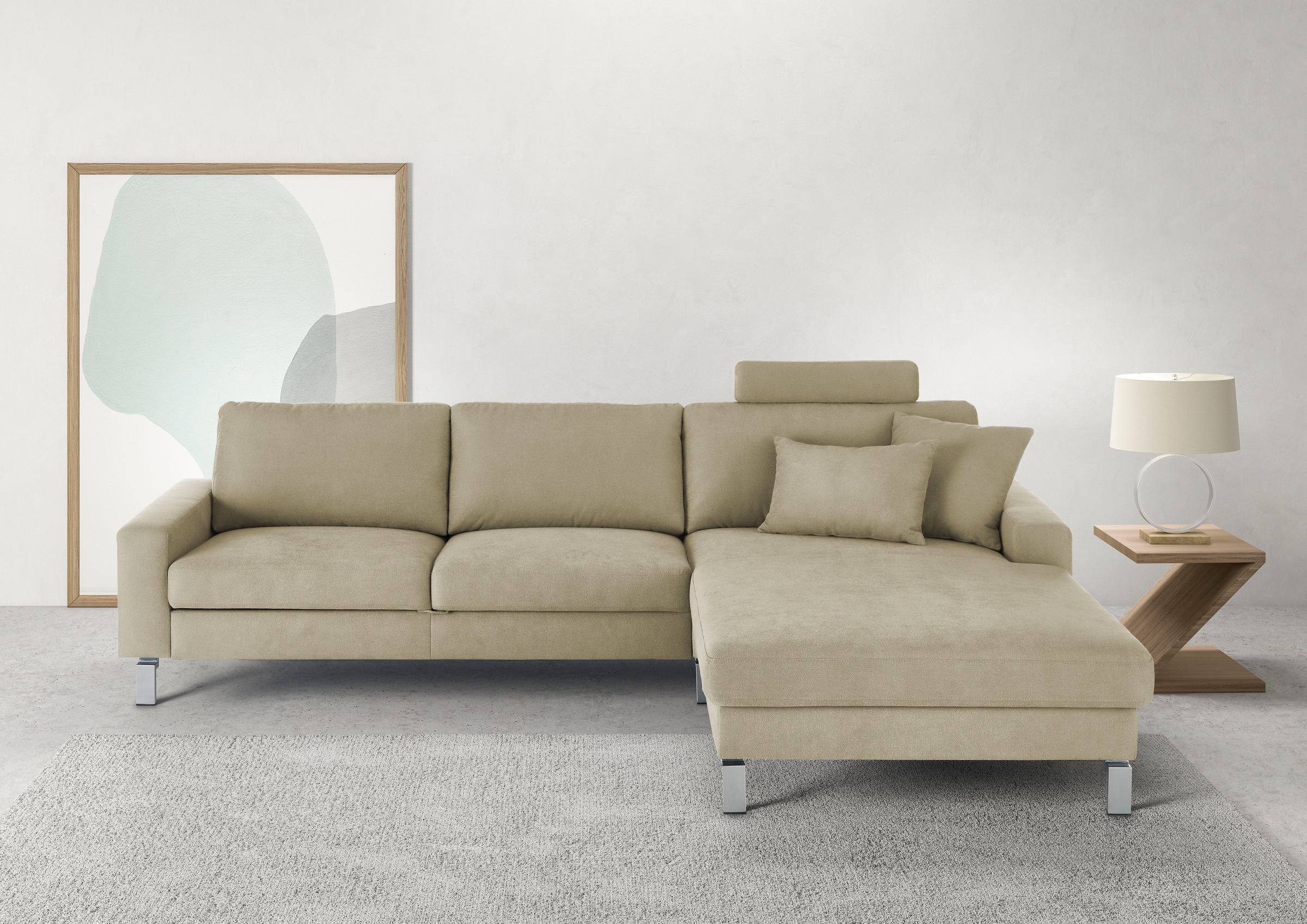 3C Candy "Lecce, wahlweise PUR-Schaumstoff oder Tonnentaschenfederkern" Bett im 2,5-Sitzer, teilmotorische Schlaffunktion im Longchair, L-Form