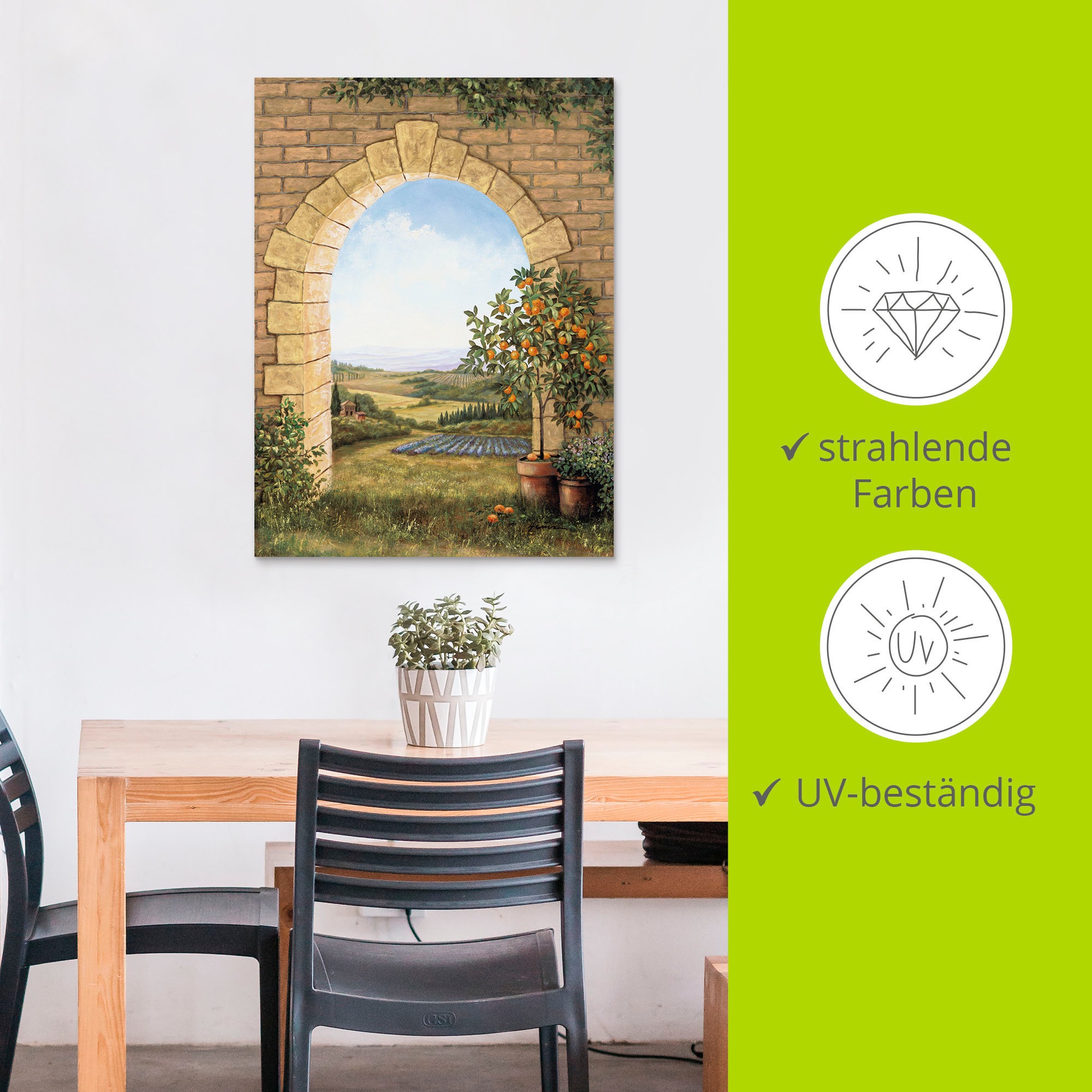 Artland Wandbild »Orangenbaum vor dem Torbogen«, Fensterblick, (1 St.), als Alubild, Outdoorbild, Leinwandbild, Poster, Wandaufkleber