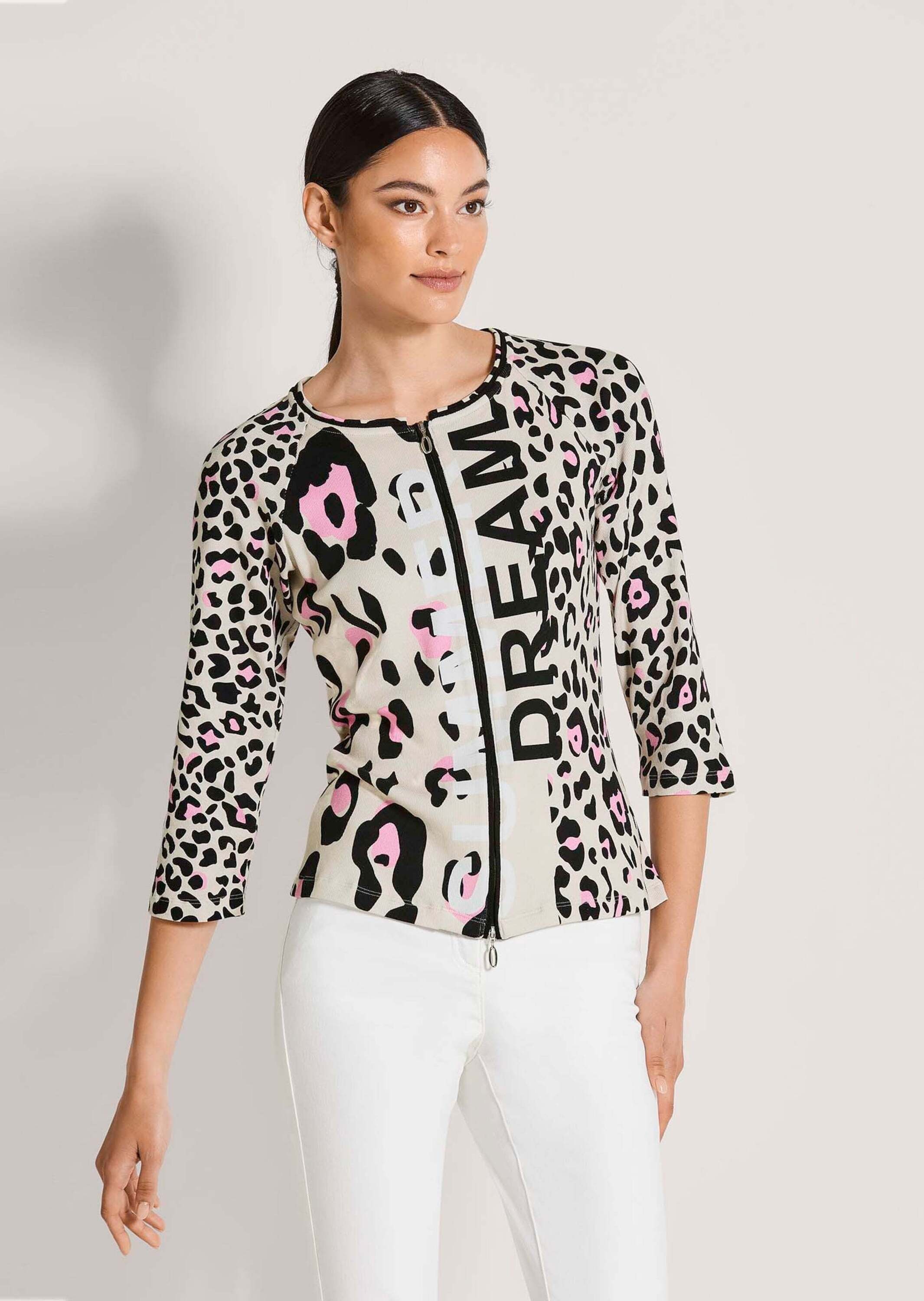 MADELEINE Langarmshirt »Shirtjacke Sportiver Halbarm Shirtblazer mit Print« Rippenqualität