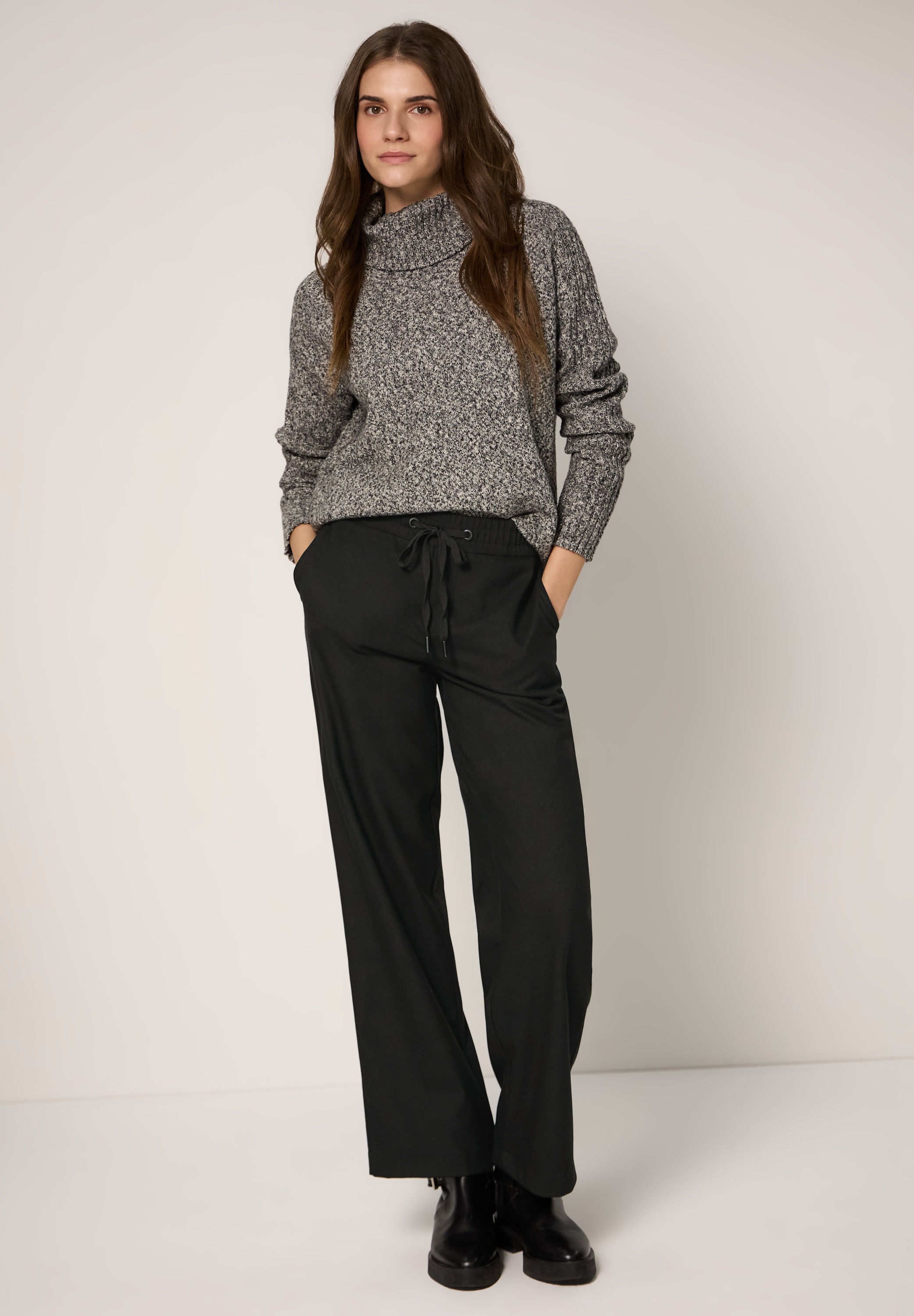 Culotte STREET ONE STUDIO, Damen, Gr. 42, Länge 30, schwarz, Stoff, 63% Polyester, 34% Viskose, 3% Elasthan, unifarben, comfort fit lang, Hosen Culotte, Middle Waist 2