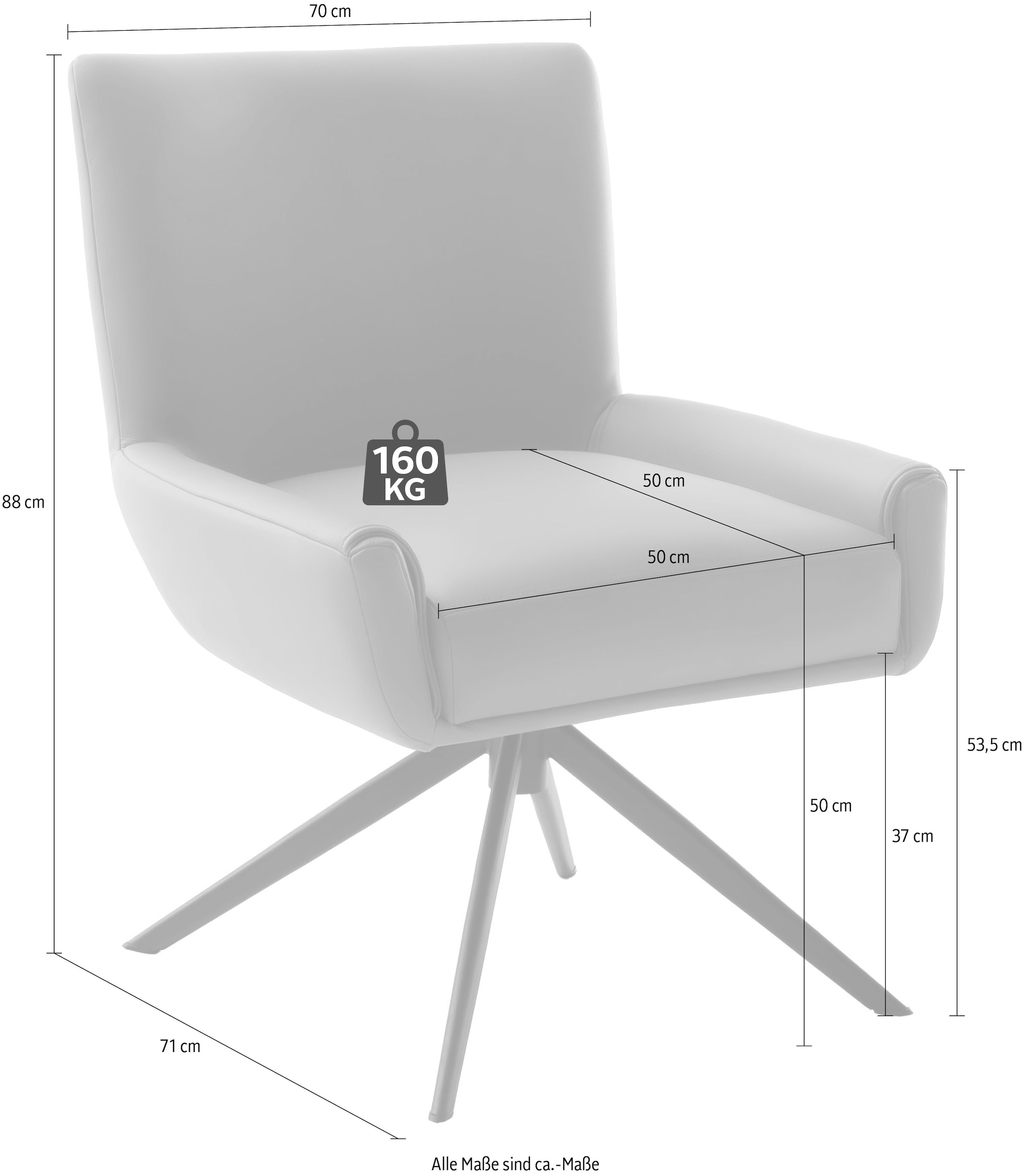 MCA furniture 4-Fußstuhl »WILSON Esszimmerstuhl, Armlehnstuhl, Polsterstuhl, modern«, (Set), 1 St., Leder, Stuhl, Armlehnenstuhl, drehbar, Taschenfederkern, belastbar 160 kg,XXL