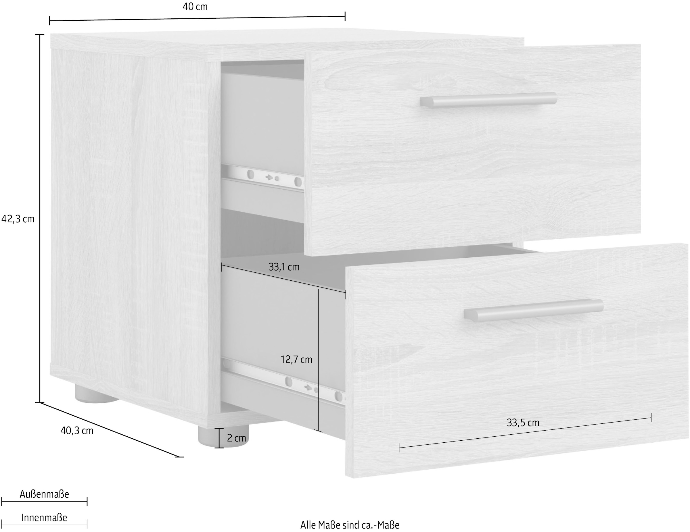 INOSIGN Nachtkommode »Pepe, Nachttisch, Nachtschrank, Beistelltisch,« mit 2 Schubläden, Breite 40, Höhe 42 cm