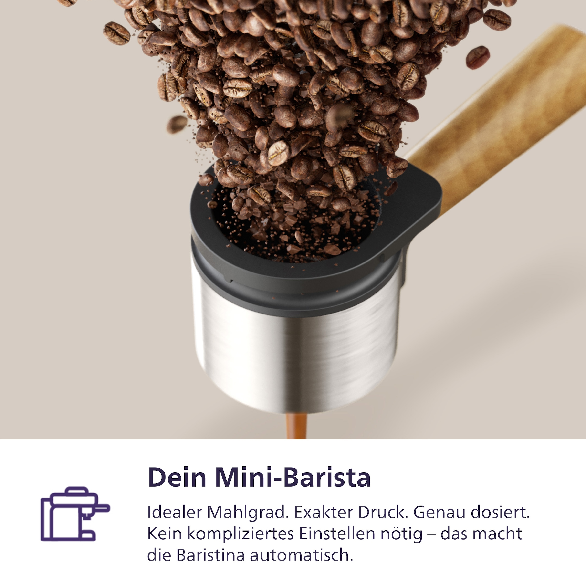 PHILIPS baristina Espressomaschine »Plus in Edelstahl BAR500/00 mit Mahlwerk für ganze Bohnen« Iced Coffee Funktion, 16 bar Pumpendruck, Edelstahl/Eschenholz