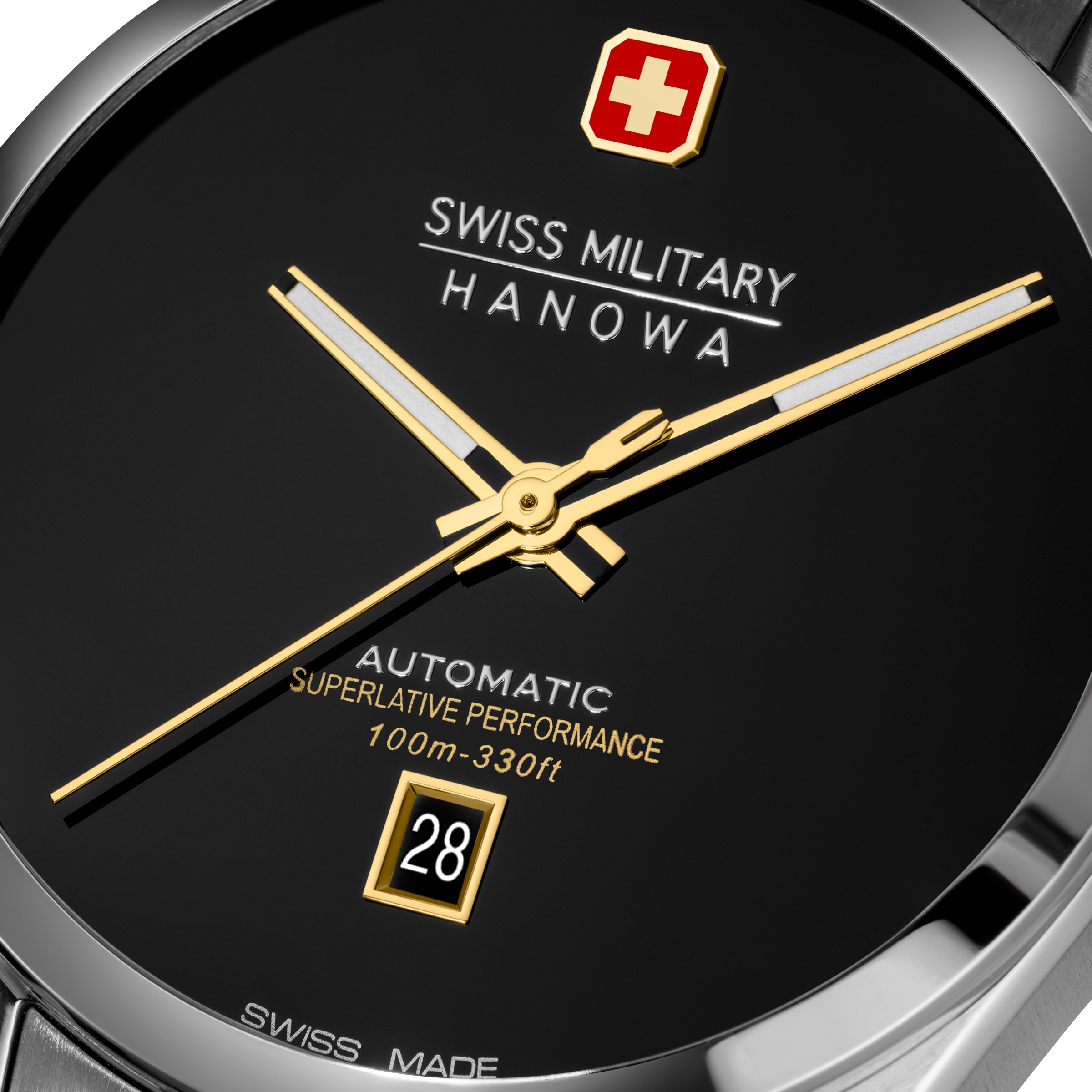 Swiss Military Hanowa Automatikuhr »Majestetic Pioneer Onyx« Armbanduhr, Herrenuhr, Swiss Made, Mechanische Uhr, Edelstahlarmband