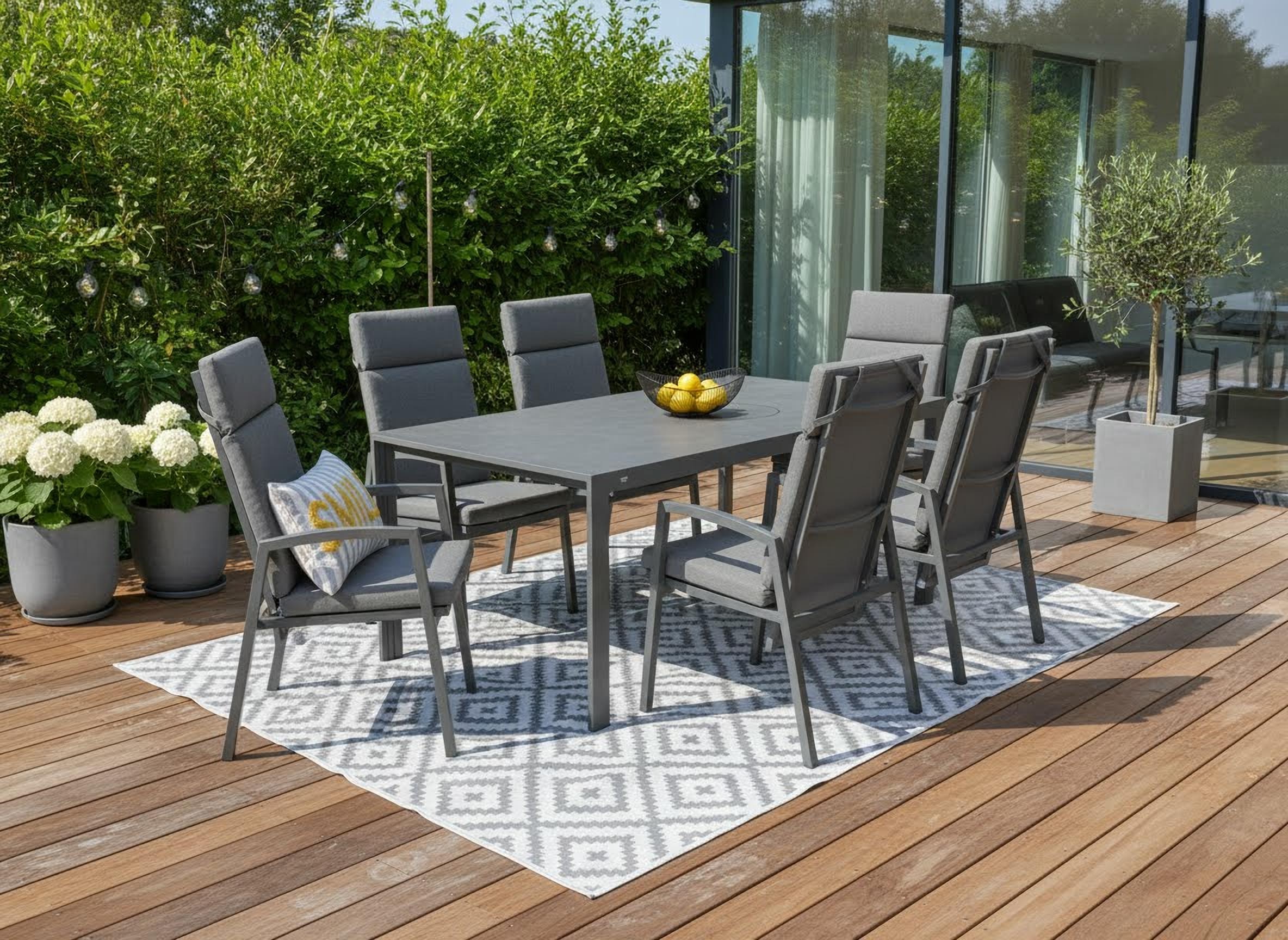 Garten-Essgruppe OTTO HOME "Maruja", dunkelgrau, Aluminium, Sitzmöbel-Sets, bestehend aus 1 Tisch, 6 Stühlen und 6 Sitzauflagen, Topseller