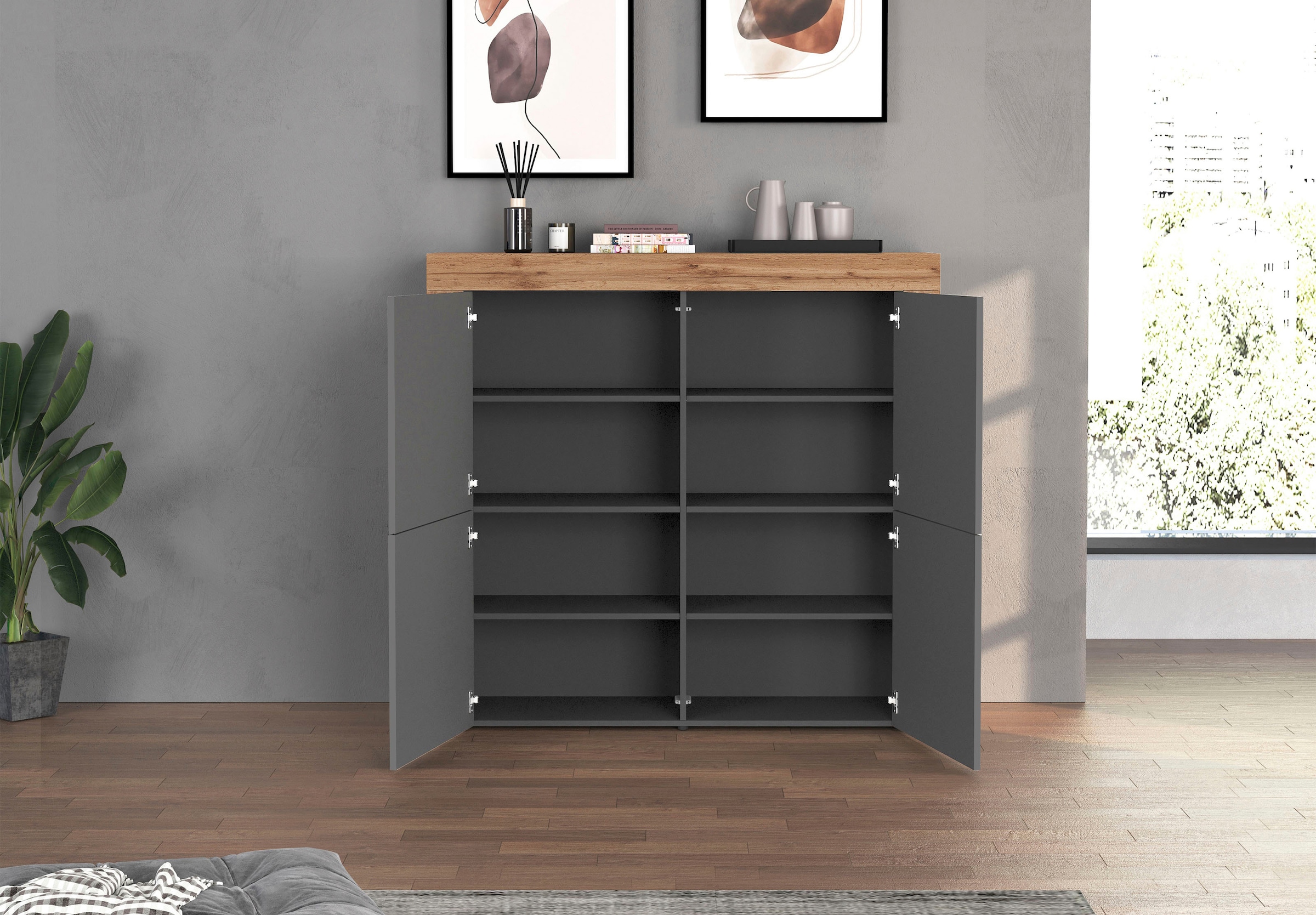 OTTO home Highboard »CHRONOS Breite 140 cm mit 4 Türen und 8 Fächer 'Made in Italy'« 1 Stk. tlg. Hohes Sideboard, Kommode, Schrank, Grifflos mit Push to Open