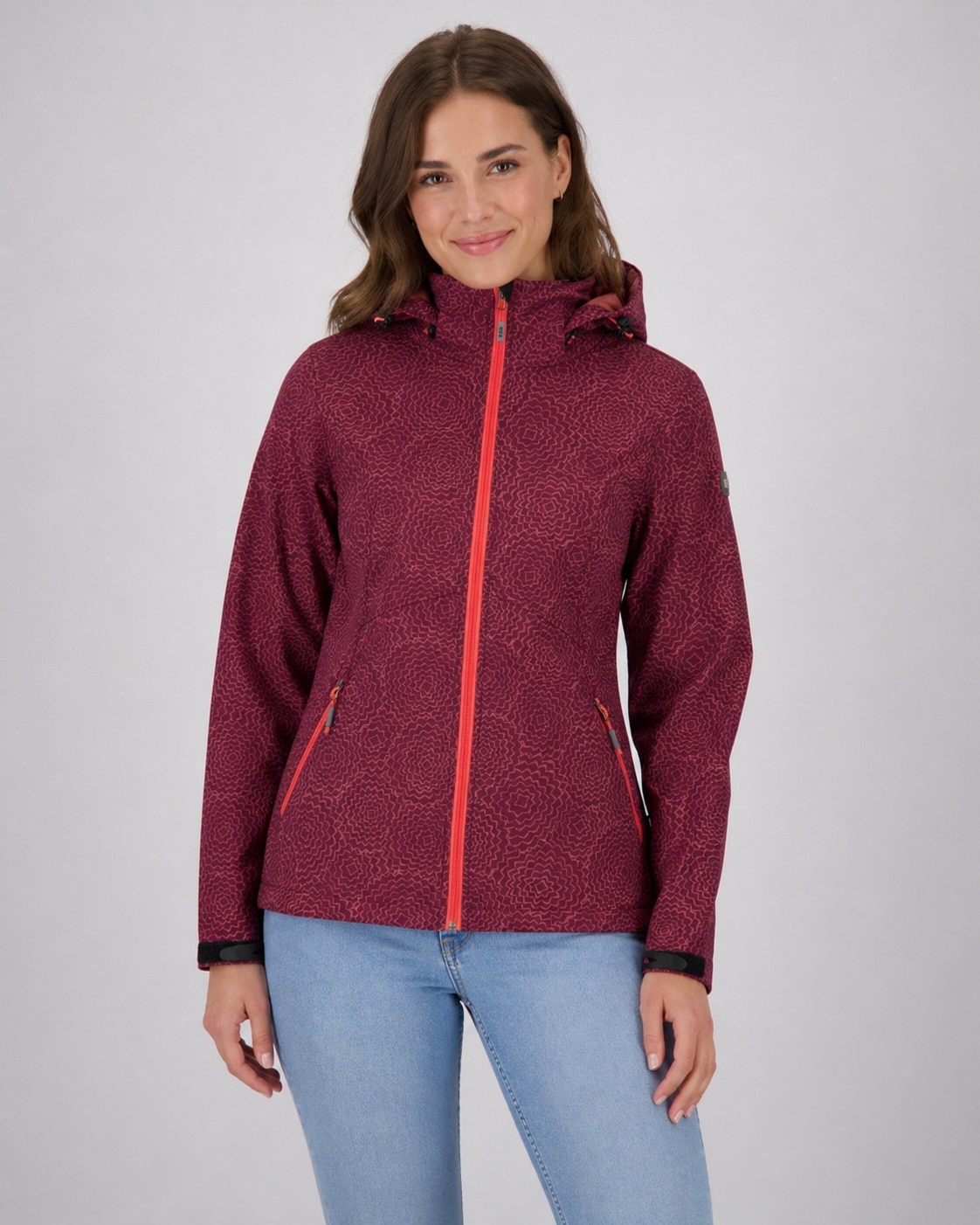 LPO Softshelljacke "SHELBY PEAK II" mit Kapuze leichte Softshelljacke mit All-Over-Print und abnehmbarer Kapuze
