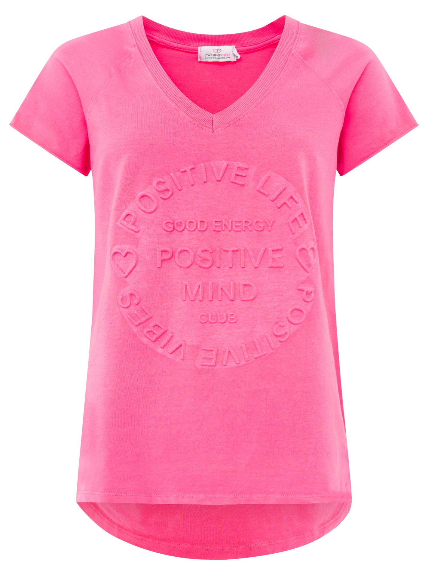 Zwillingsherz Kurzarmshirt »Oversizedshirt Stempeldruck "Positive Mind"«, mit V-Neck Ausschnitt und Stempeldruck, leicht oversized geschnitten