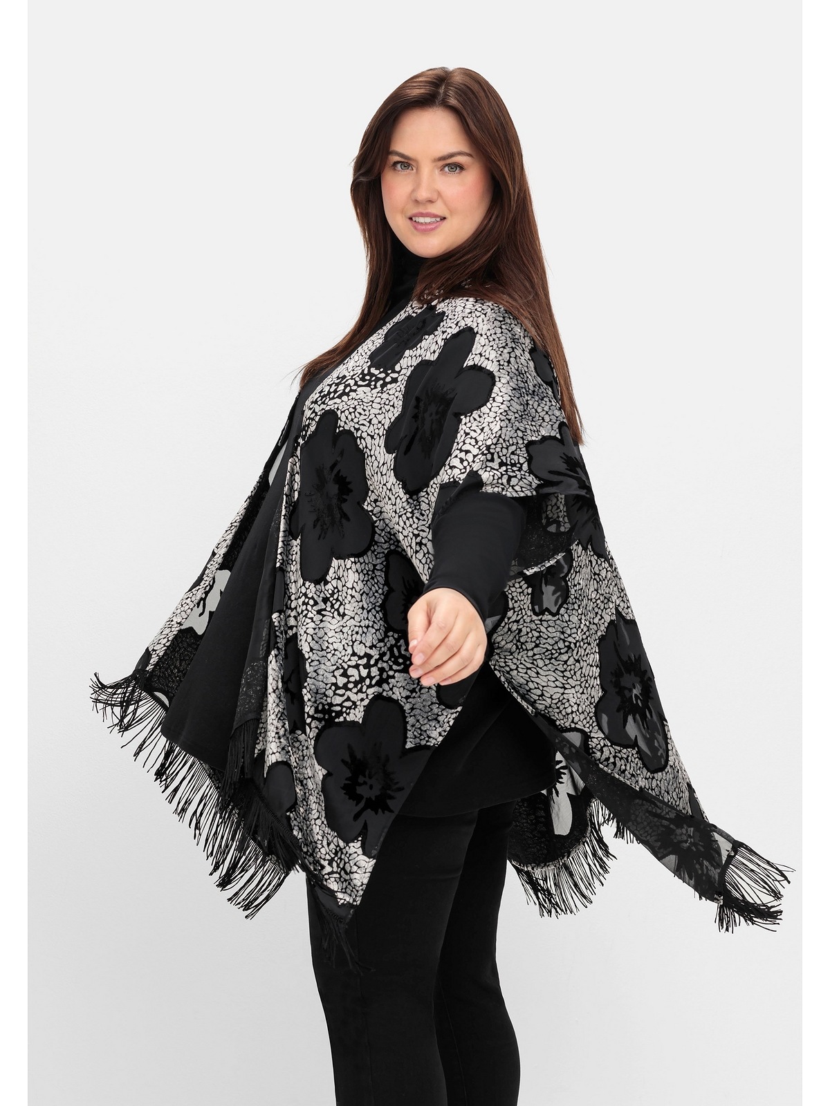 sheego by Joe Browns Blusenkimono »Große Größen«, mit Samt- und Ausbrennerdetails