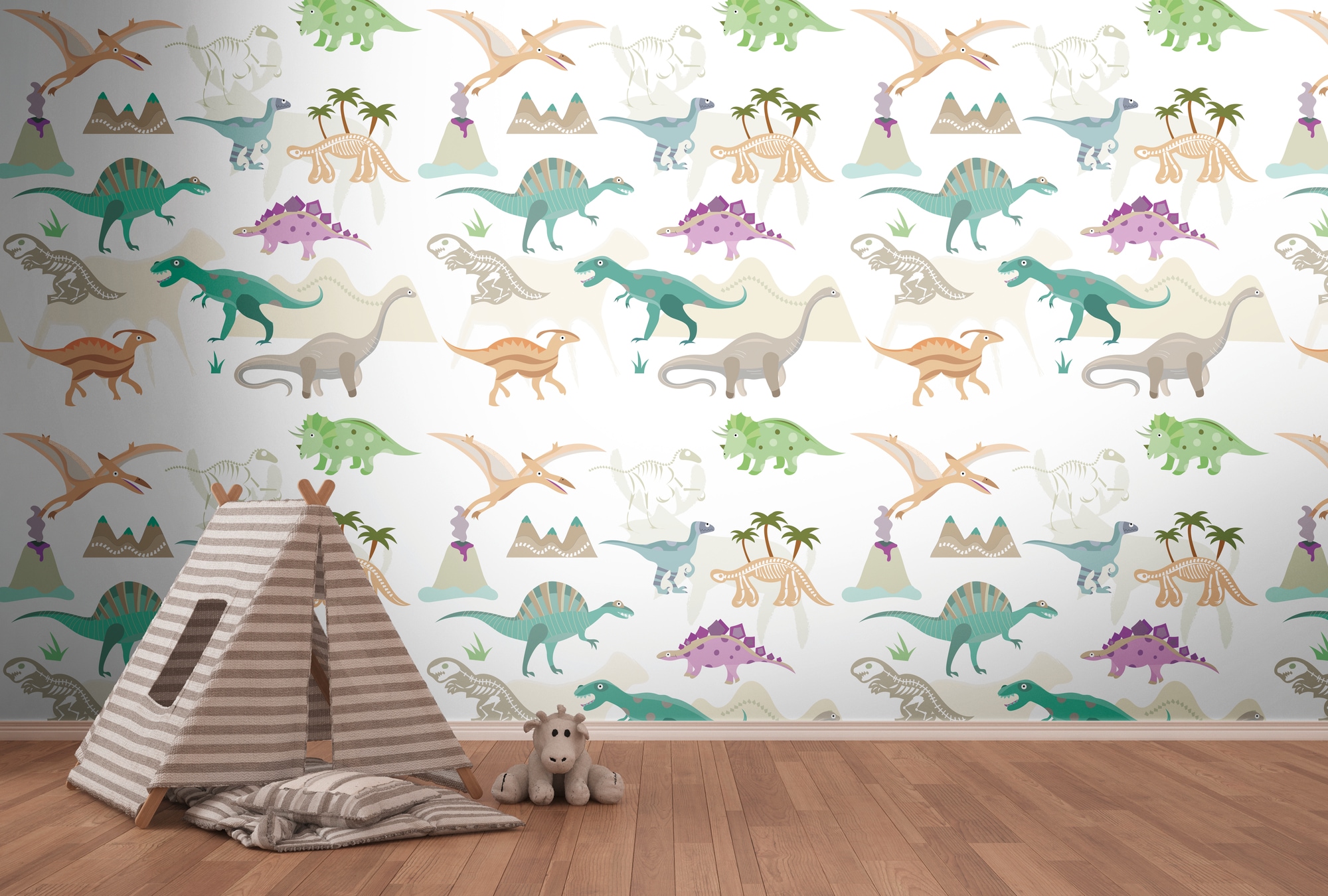 living walls Fototapete "Dino Kinderzimerzimmertapete" gemustert matt neutral glatt Fototapete Tapeten Kinderzimmer Schlafzimmer modern Design Wandtapete