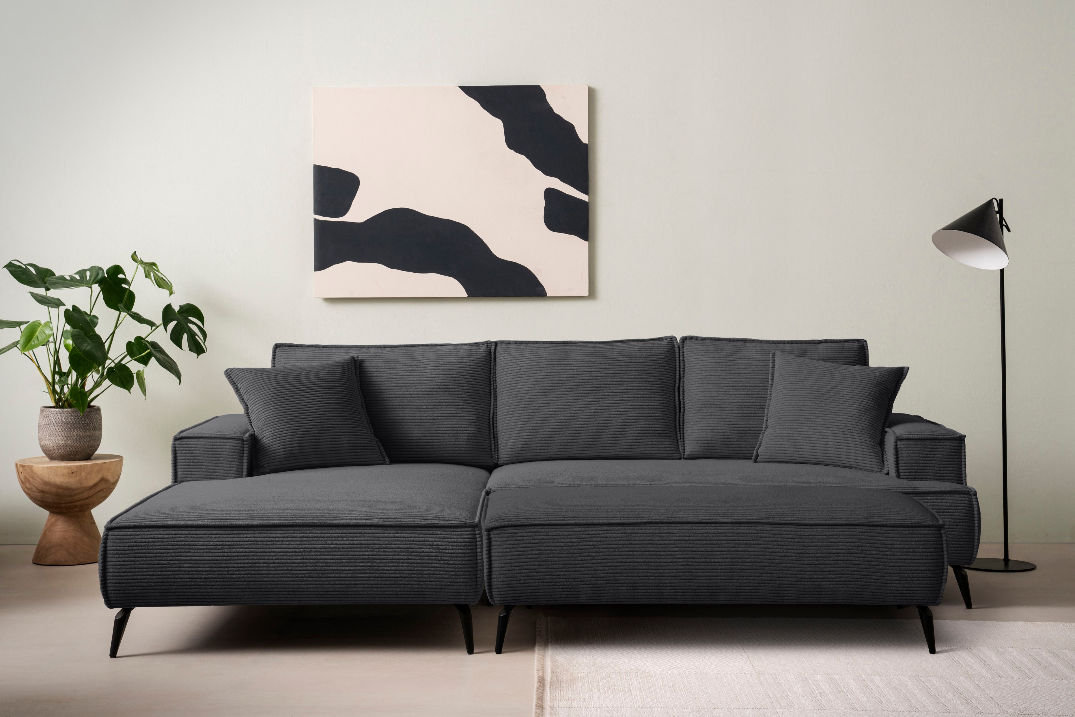 OTTO home Ecksofa "TVINNU Cord, L-Form, 275 cm, mit Hocker" stellbar zum Schlafsofa (Krokodilverbinder)