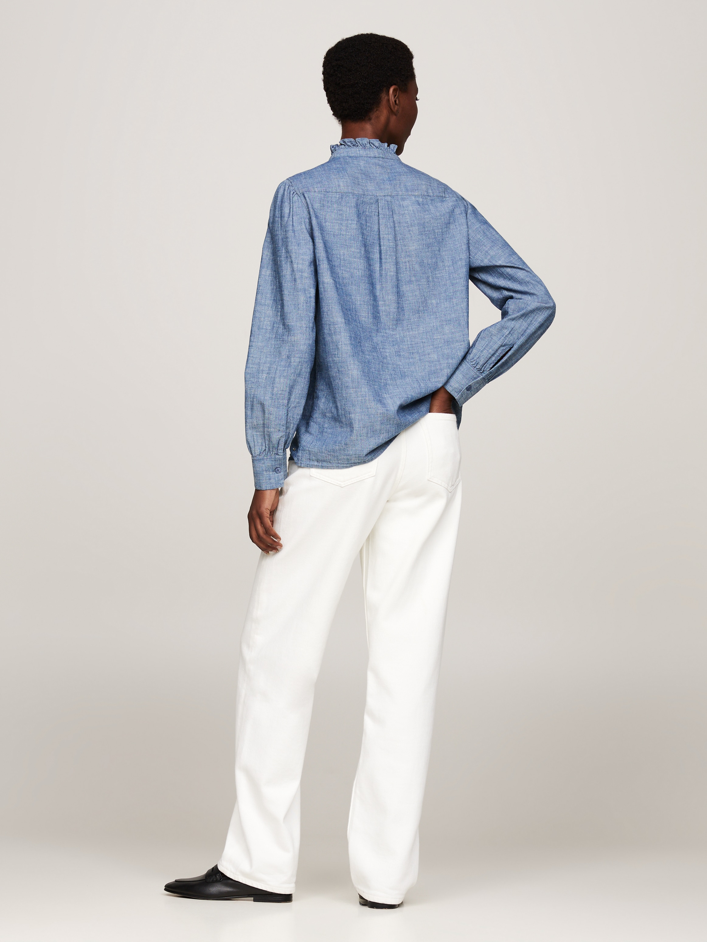 Tommy Hilfiger Shirtbluse »CHAMBRAY RUFFLE RELAXED SHIRT«, mit Rüsche, Cahmbray Qualität