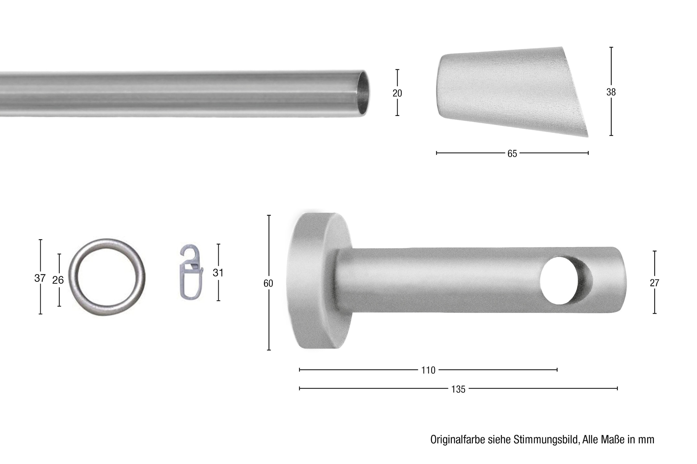 GARESA Gardinenstange »CLASSICO MOLIS«, 1 läufig-läufig, Wunschmaßlänge, Vorhanggarnitur, verlängerbar, Wandmontage, Keil, mit Ringe und Haken