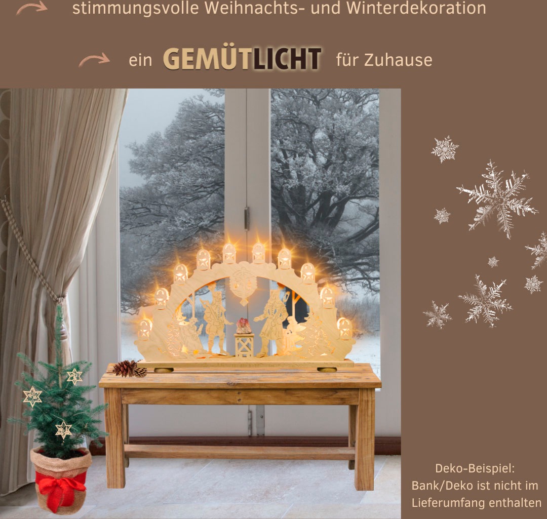 Weigla Schwibbogen »Bergmann mit Amethyst, Lichterbogen aus Holz, NATUR«, Erzgebirge garantiert, Weihnachtsdeko Innen, Weihnachtsbeleuchtung