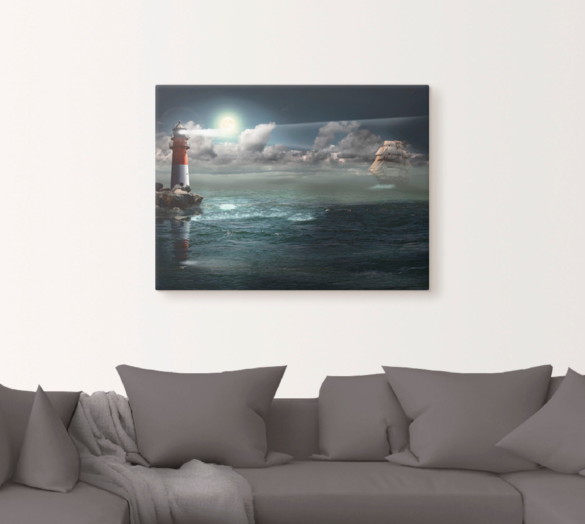 Artland "Leuchtturm unter Beleuchtung" Gebäude 1 Stk. tlg. als Leinwandbild günstig online kaufen