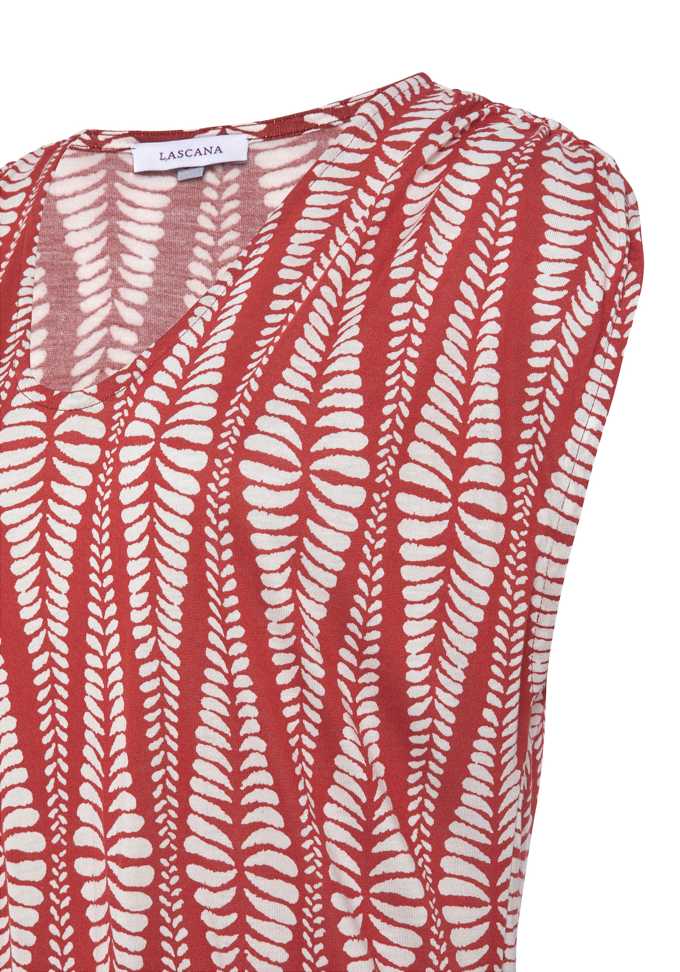 LASCANA Jerseykleid, mit breitem Smokbund, kurzes Sommerkleid mit Alloverprint