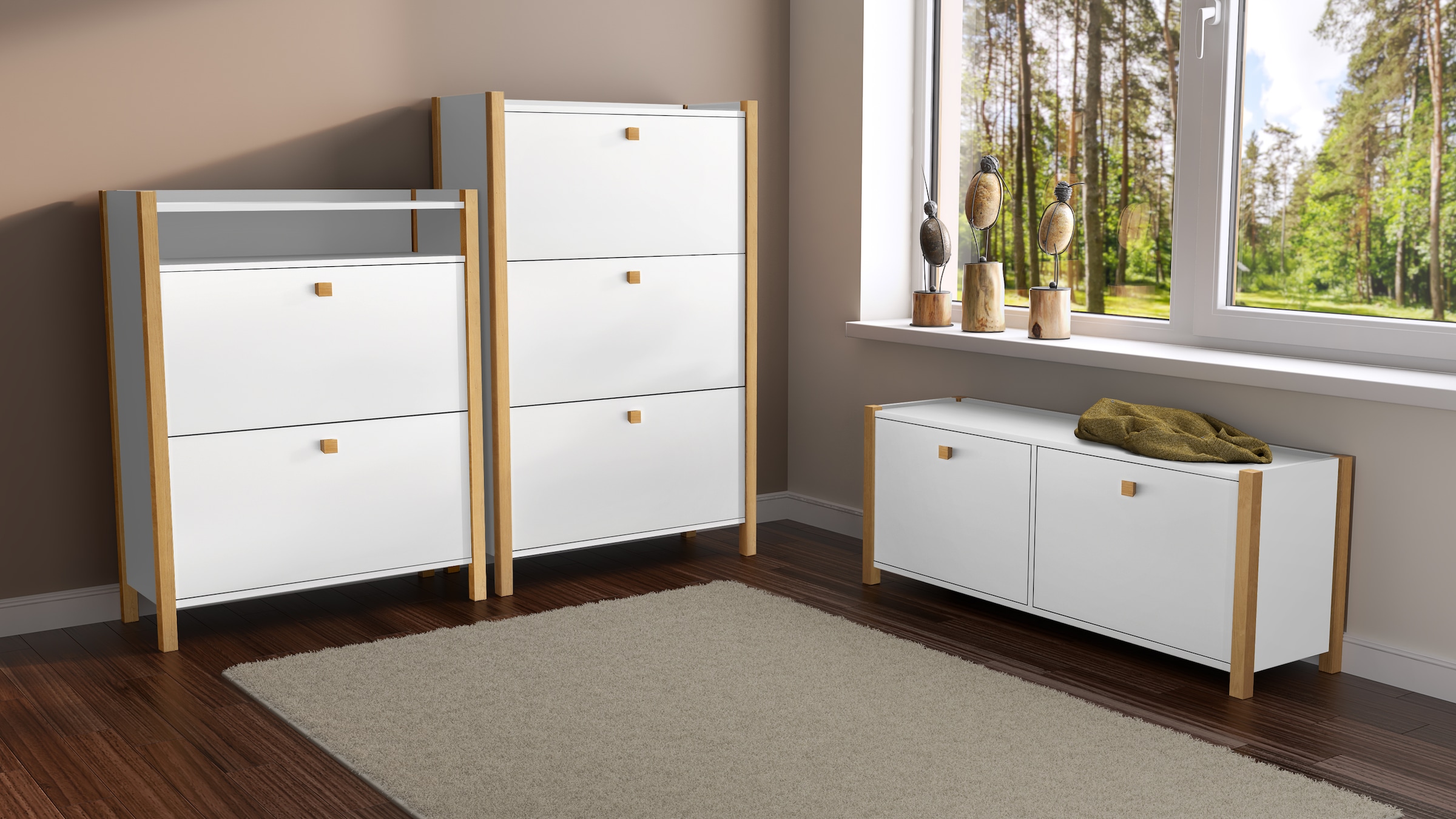 andas Schuhbank im skandinavian Design, Holzfurnier aus Eiche, Breite 125 c günstig online kaufen